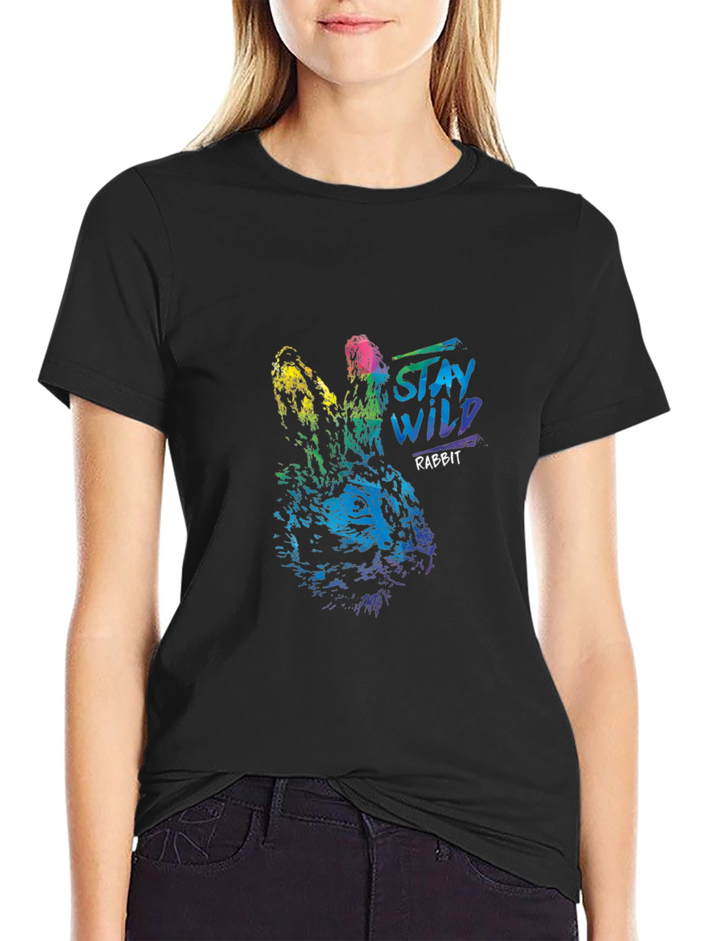 Stay Wild Rabbit Graphic T-Shirt - Black