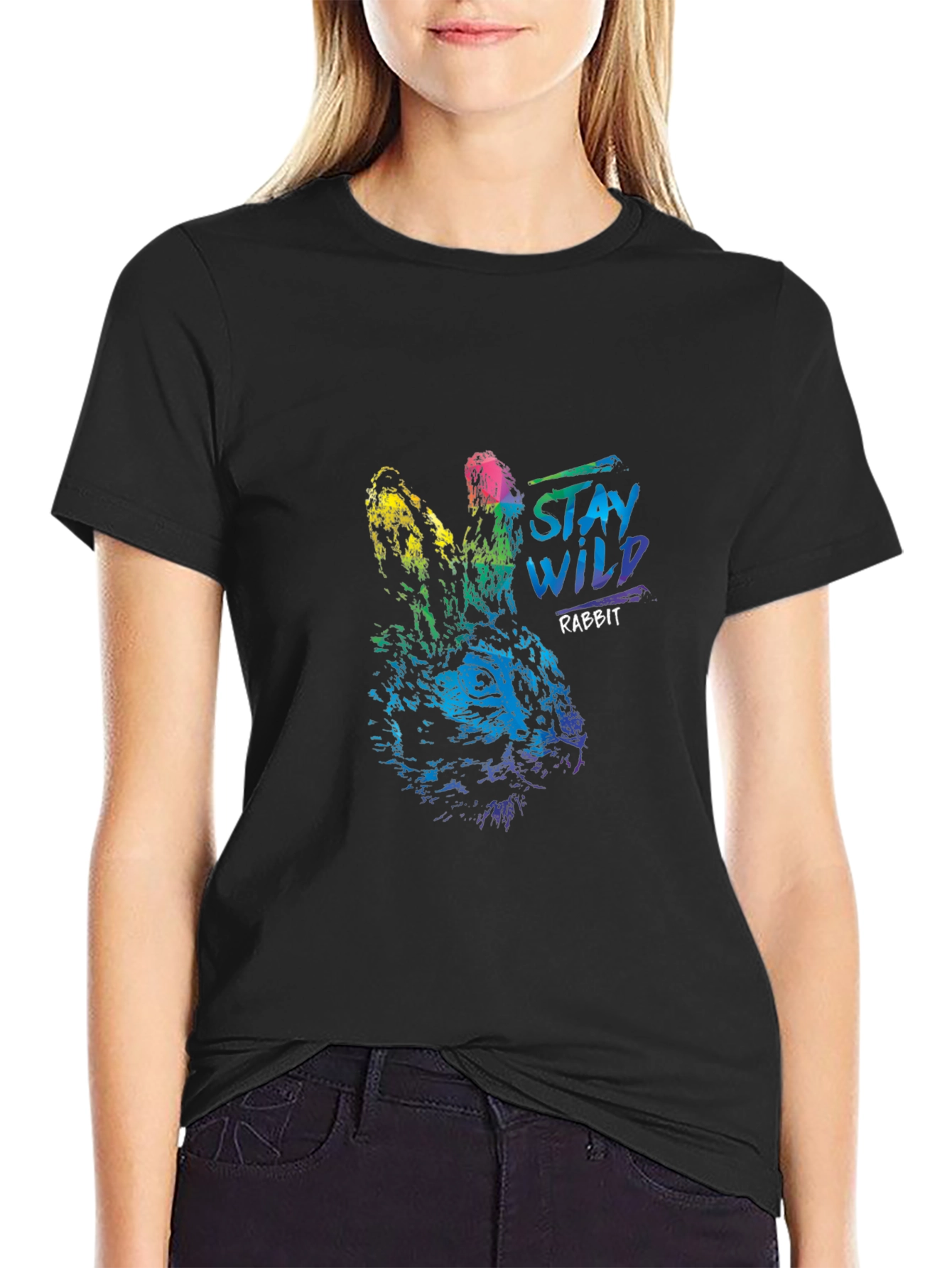 Stay Wild Rabbit Graphic T-Shirt - Black