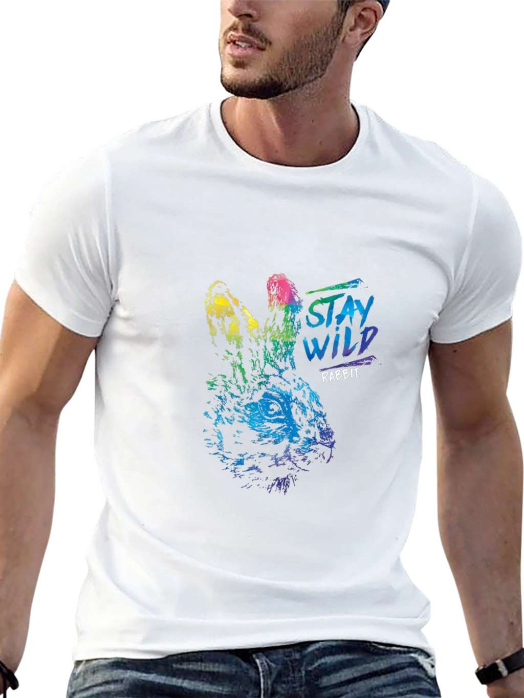 Stay Wild Rabbit Graphic T-Shirt - Black