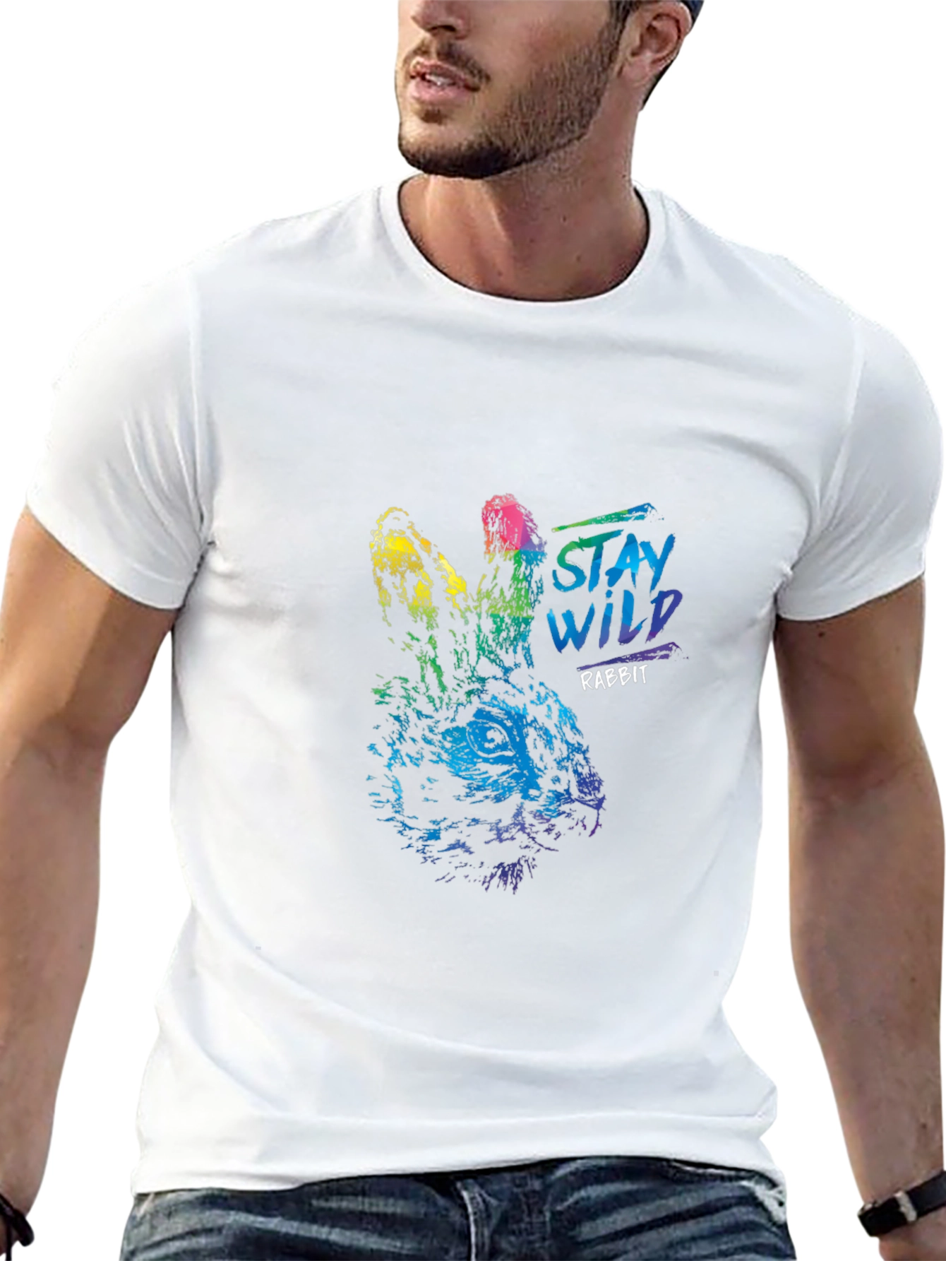 Stay Wild Rabbit Graphic T-Shirt - Black