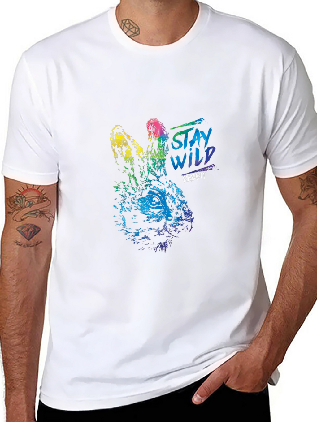Stay Wild Rabbit Graphic T-Shirt - Black