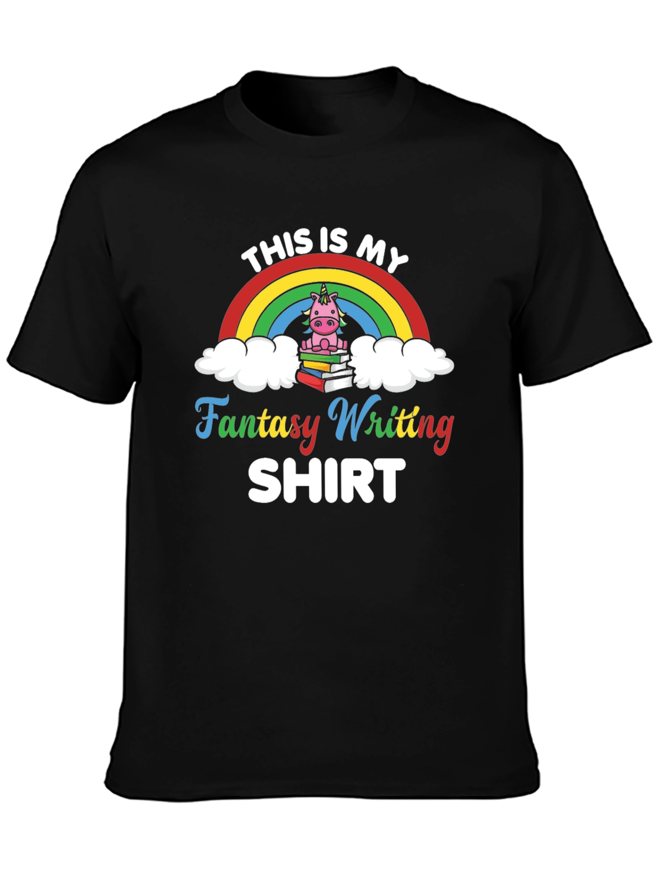 Fantasy Writing T-Shirt with Unicorn Design