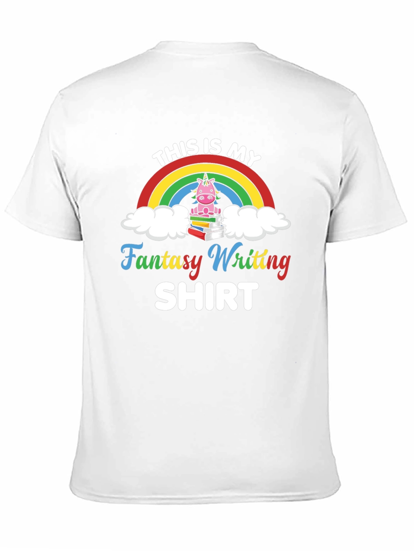 Fantasy Writing T-Shirt with Unicorn Design