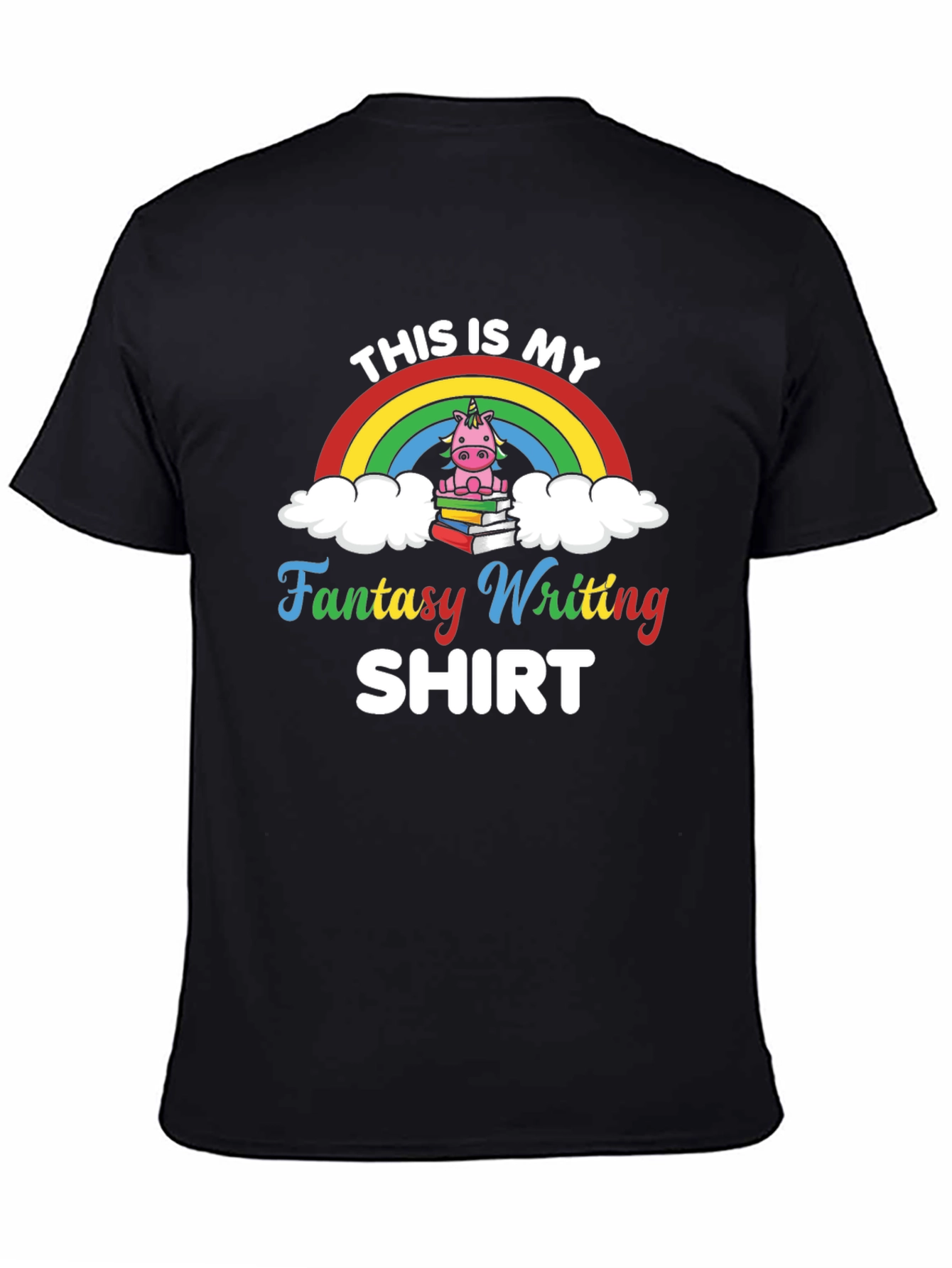 Fantasy Writing T-Shirt with Unicorn Design