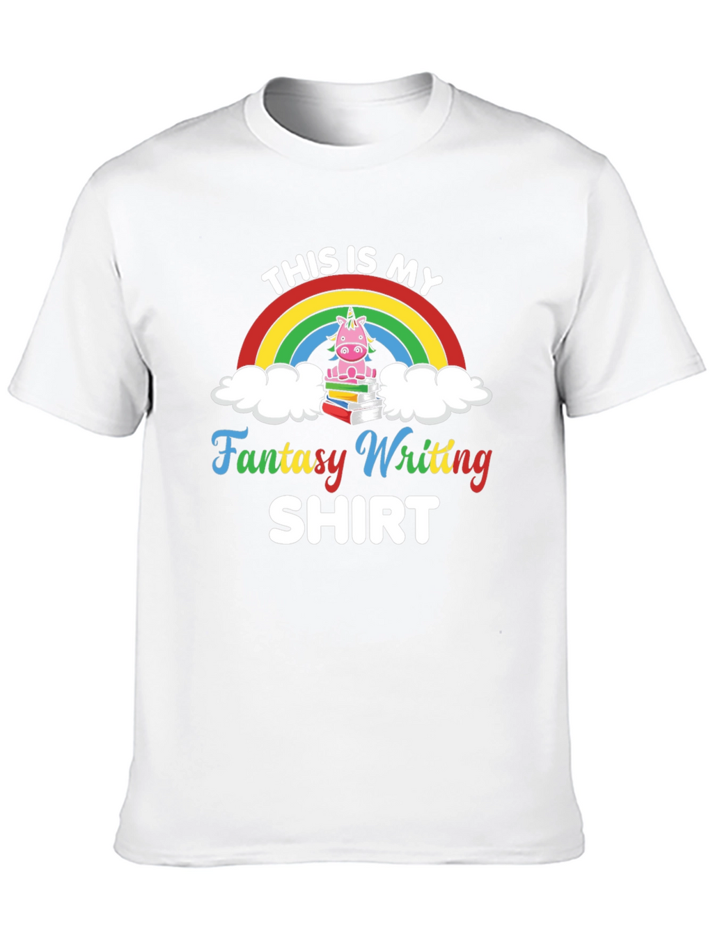 Fantasy Writing T-Shirt with Unicorn Design