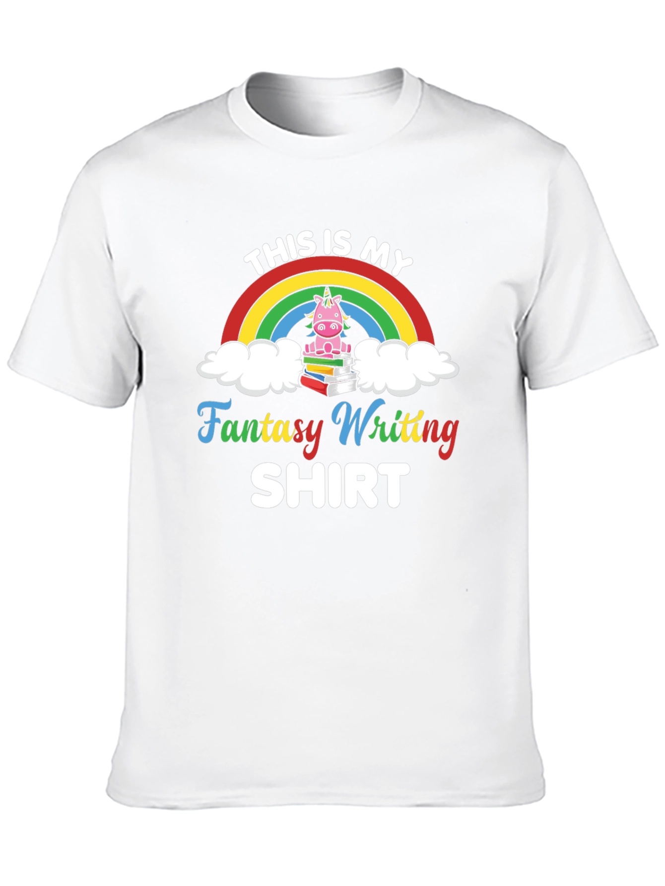 Fantasy Writing T-Shirt with Unicorn Design
