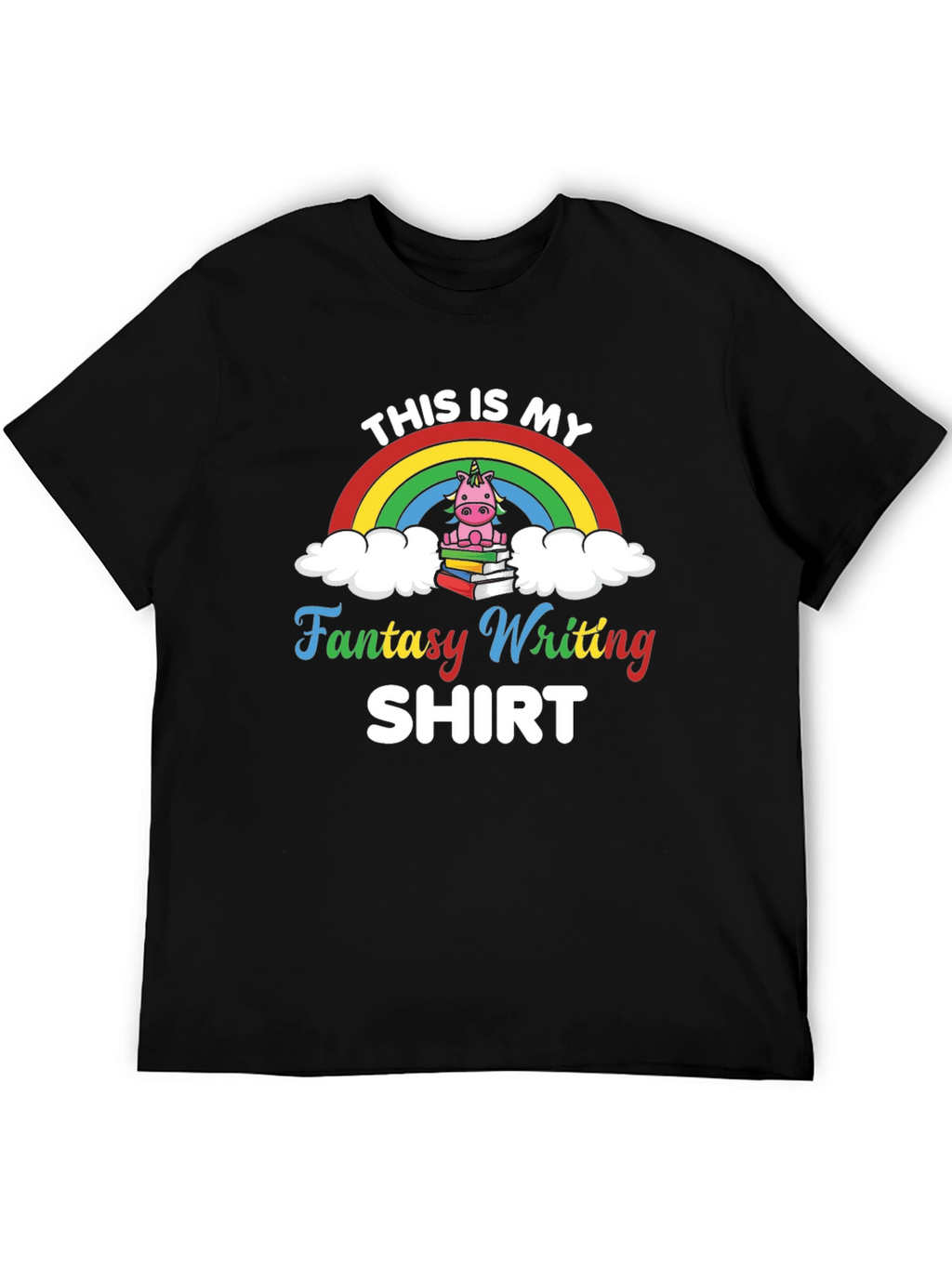Fantasy Writing T-Shirt with Unicorn Design
