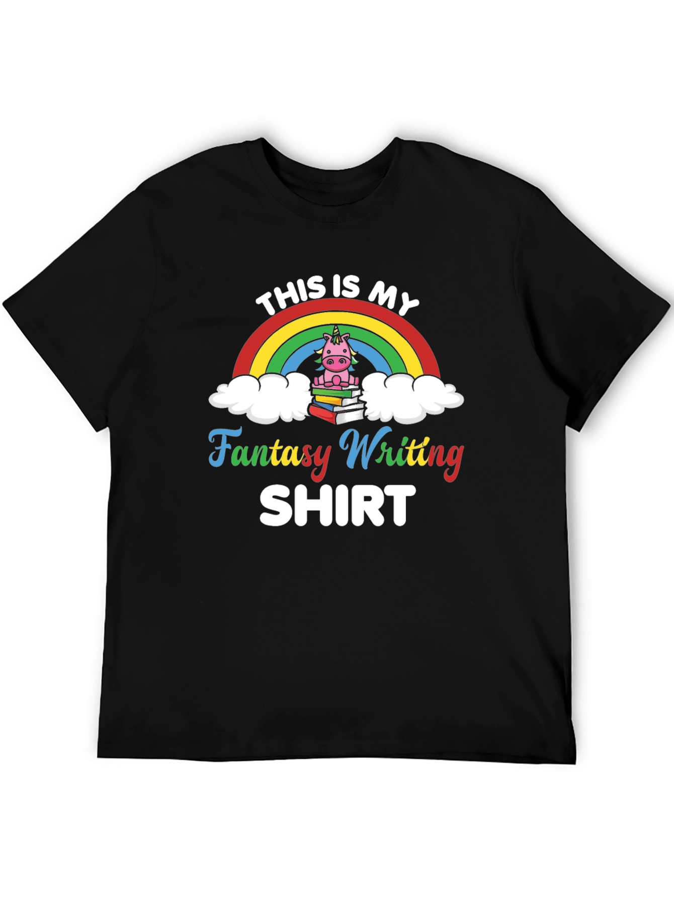 Fantasy Writing T-Shirt with Unicorn Design