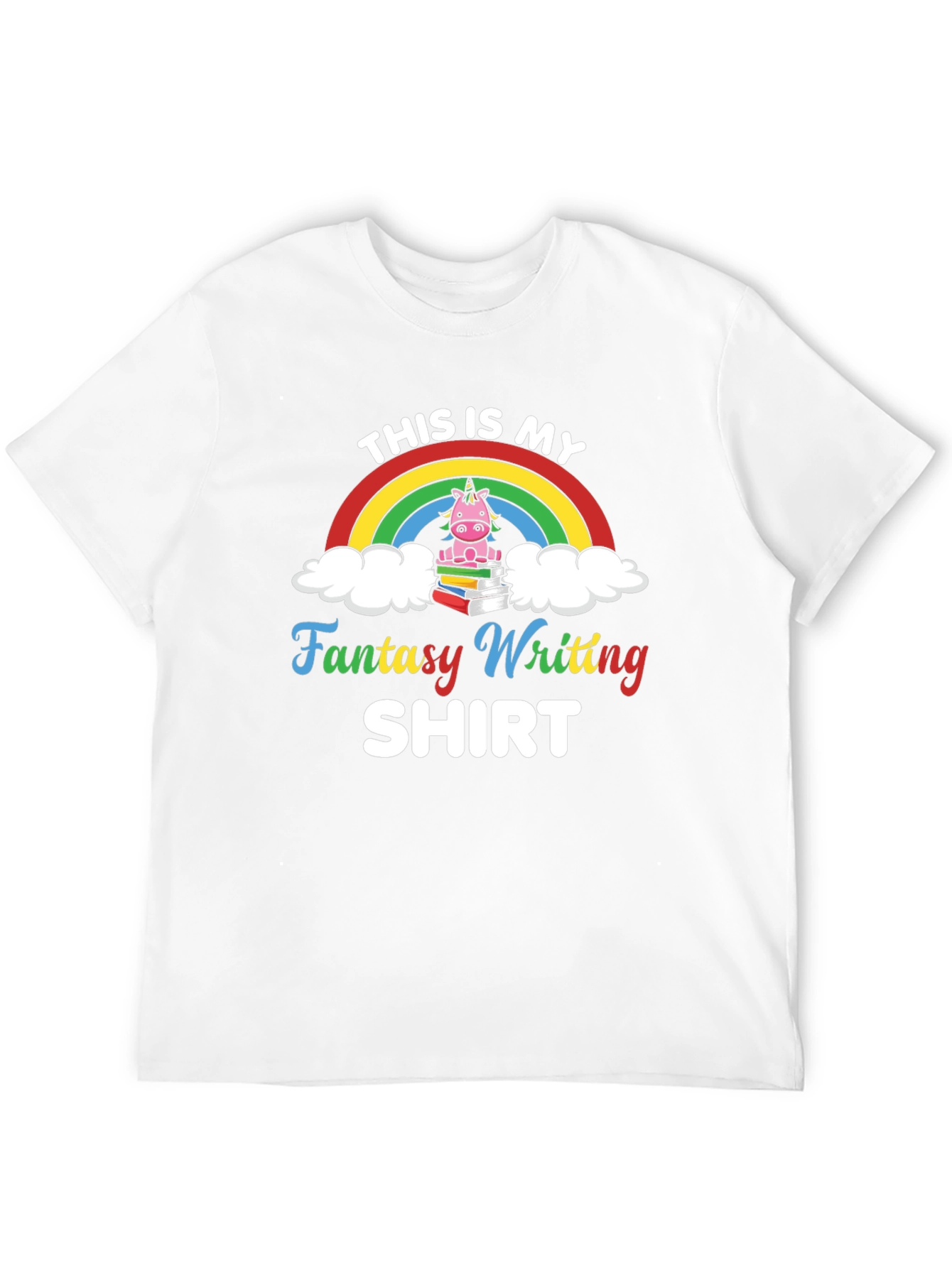 Fantasy Writing T-Shirt with Unicorn Design