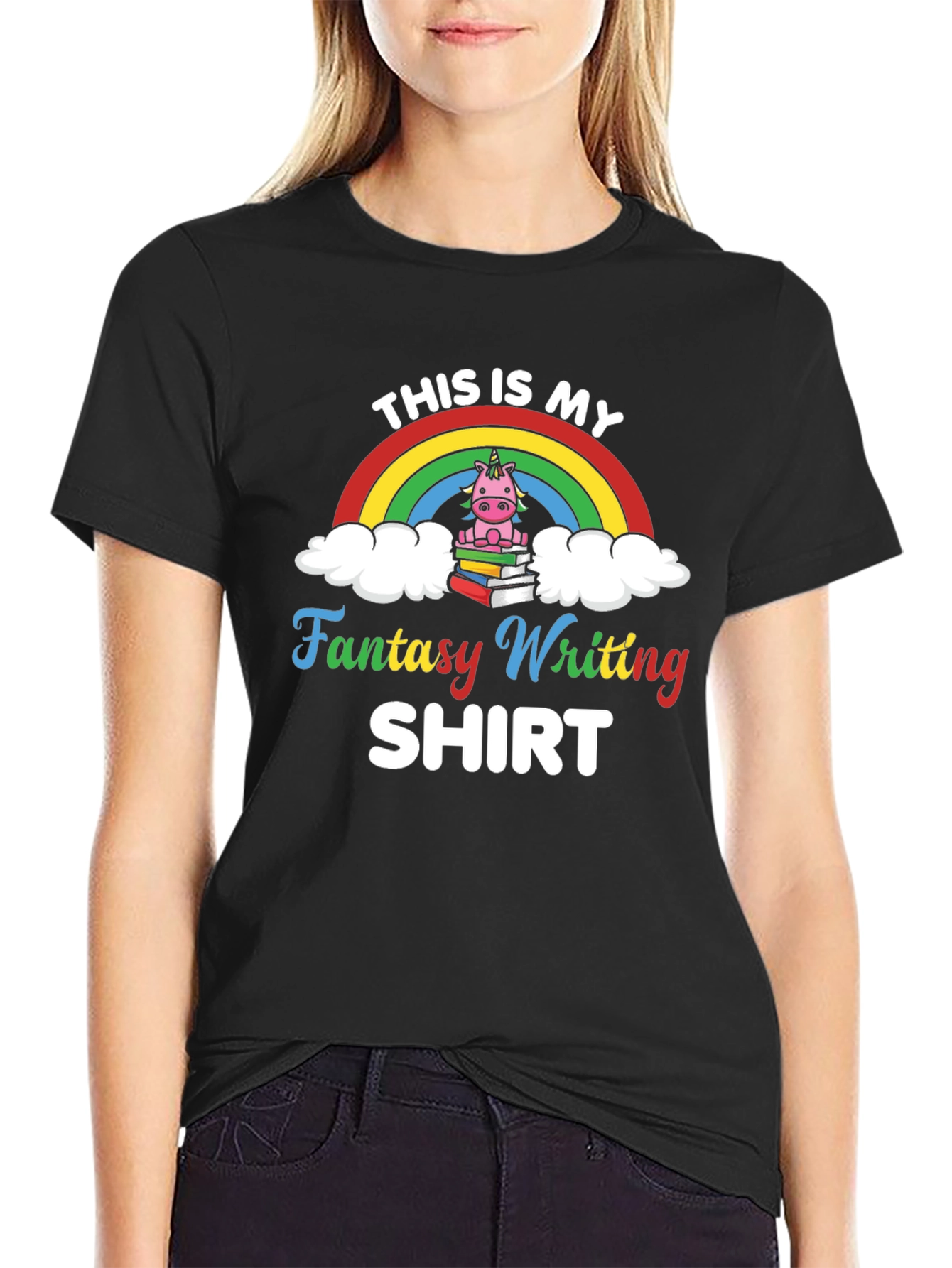 Fantasy Writing T-Shirt with Unicorn Design