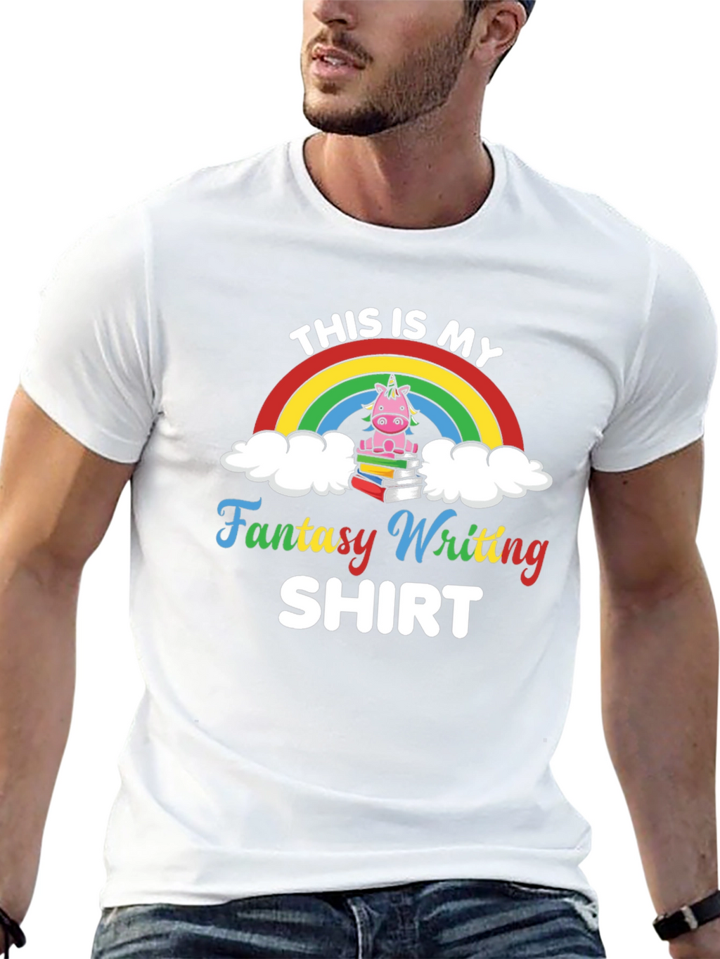 Fantasy Writing T-Shirt with Unicorn Design