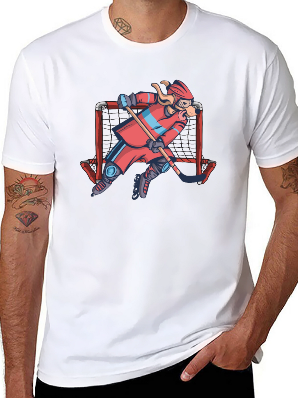 Dog Hockey Player T-Shirt - Novelty Graphic Tee