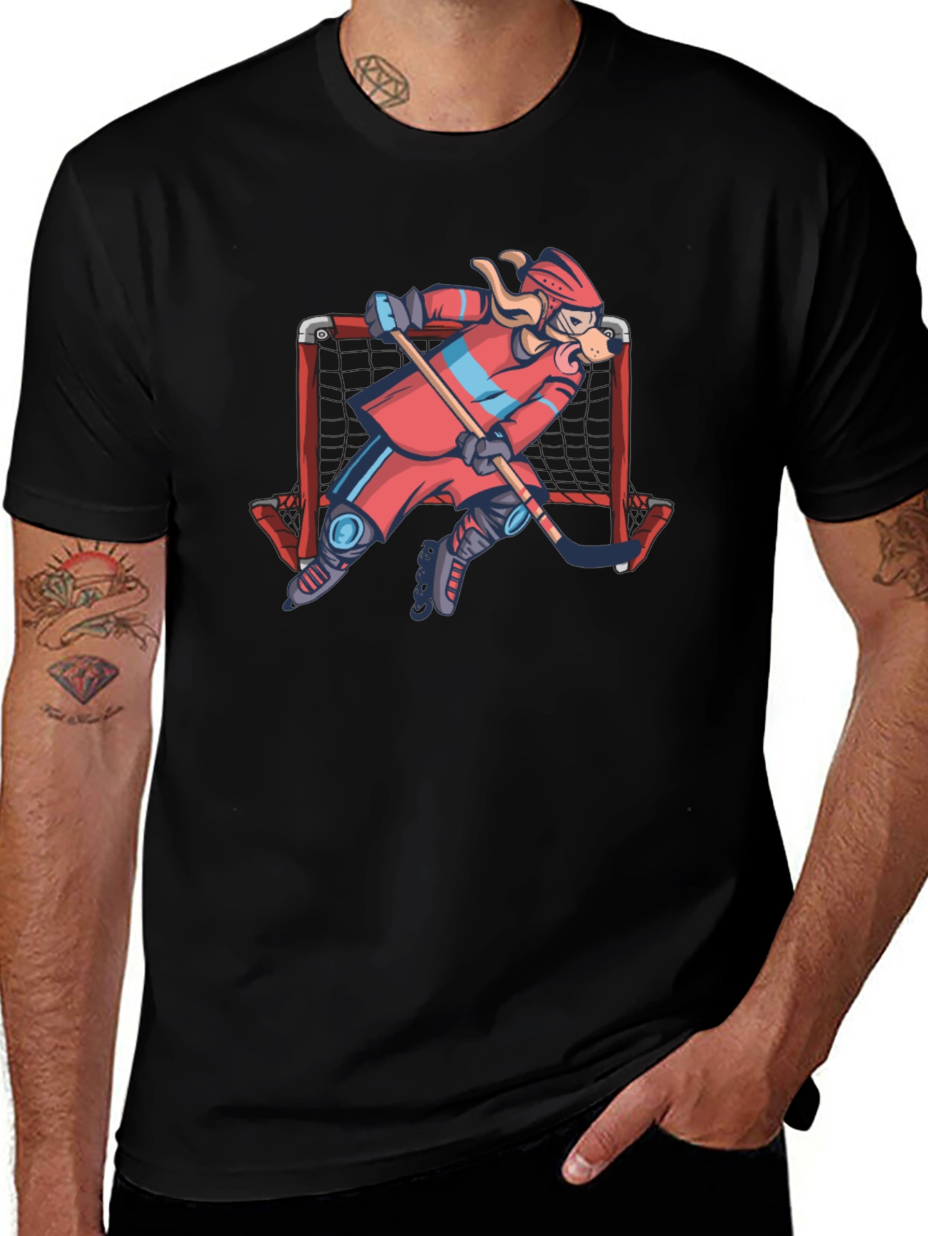 Dog Hockey Player T-Shirt - Novelty Graphic Tee