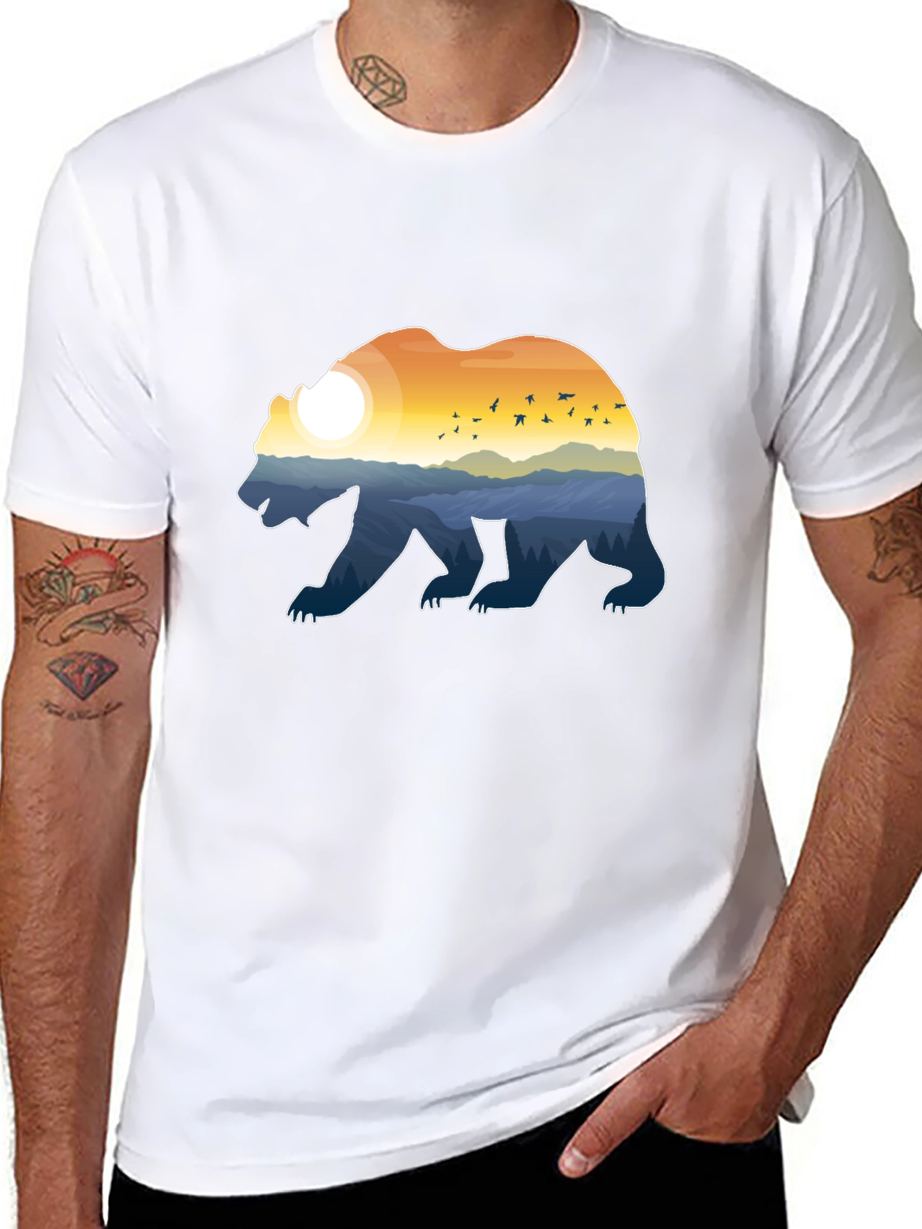 Bear Silhouette Landscape Graphic Tee - Nature Lover T-Shirt