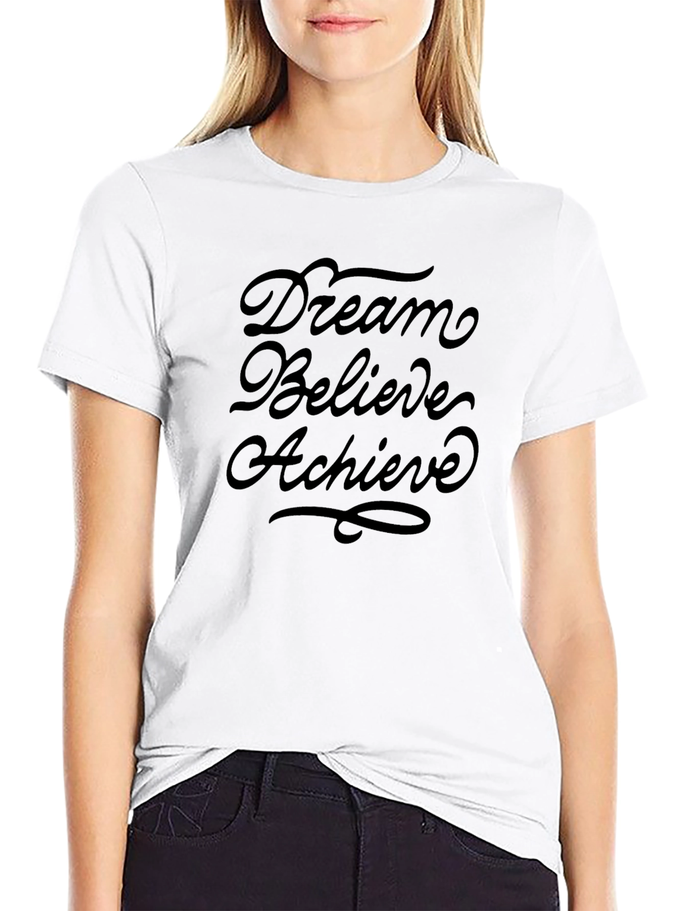 Dream Believe Achieve Graphic Black Tee Shirt