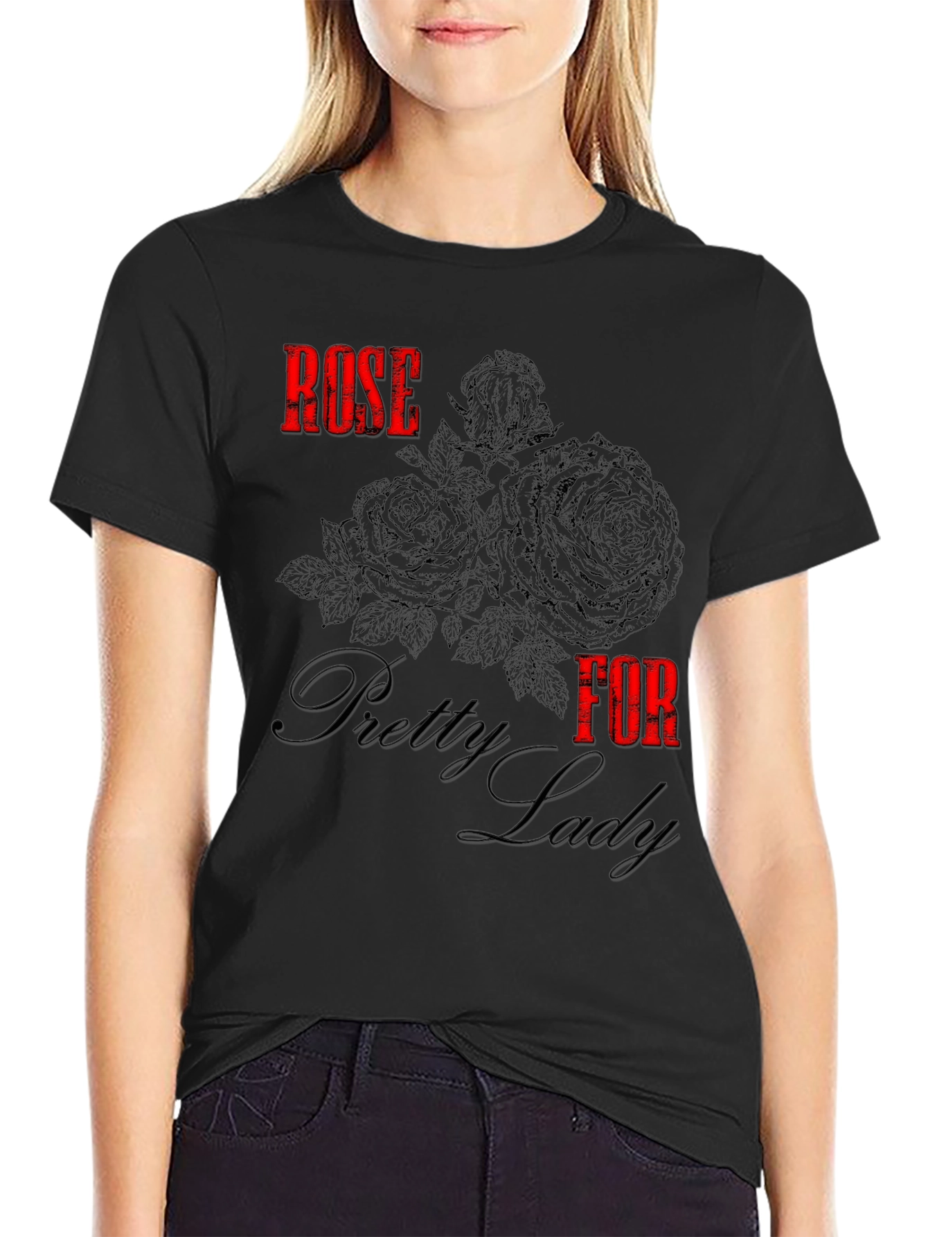 Rose for Pretty Lady Black Graphic Tee