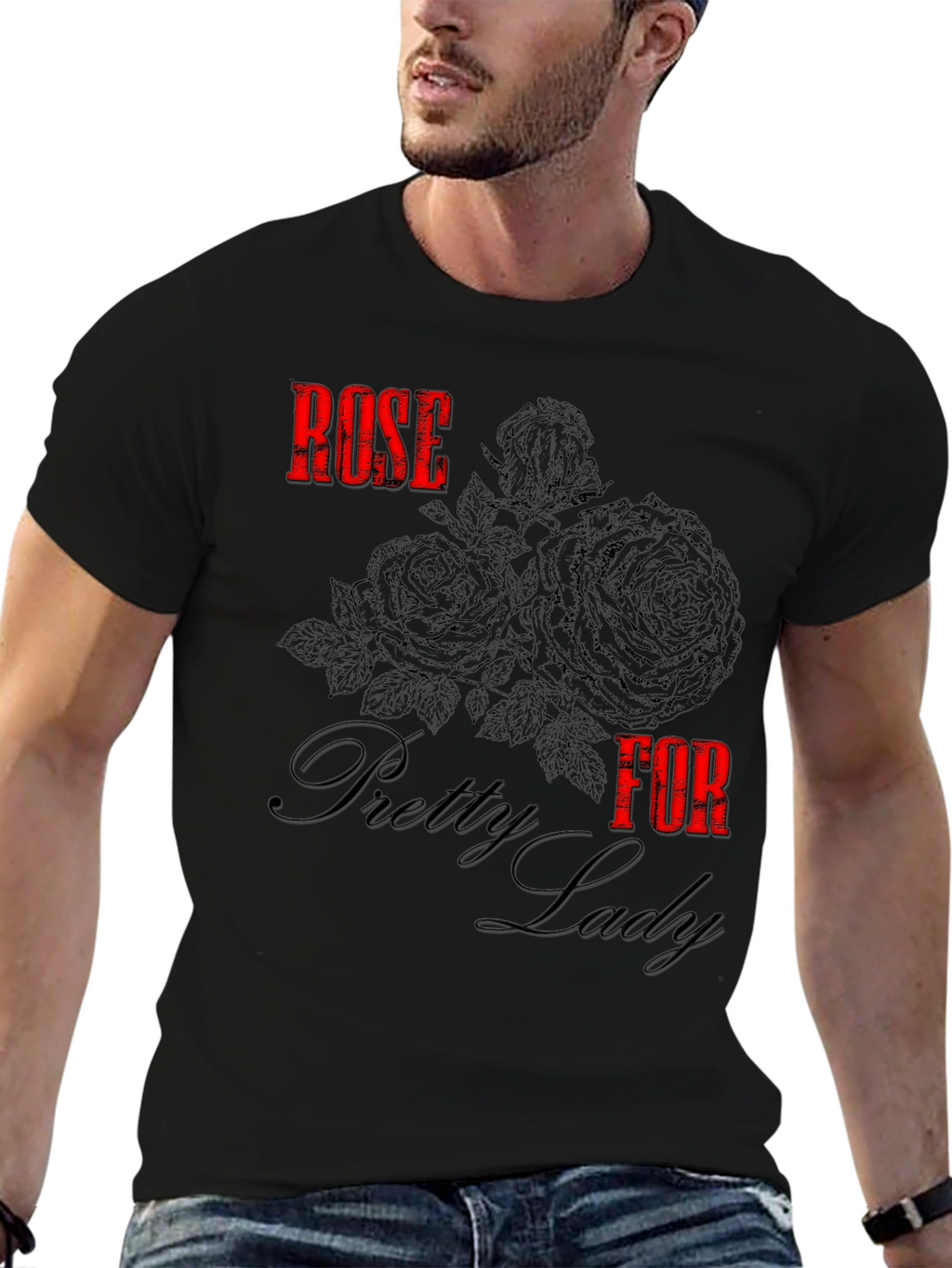 Rose for Pretty Lady Black Graphic Tee