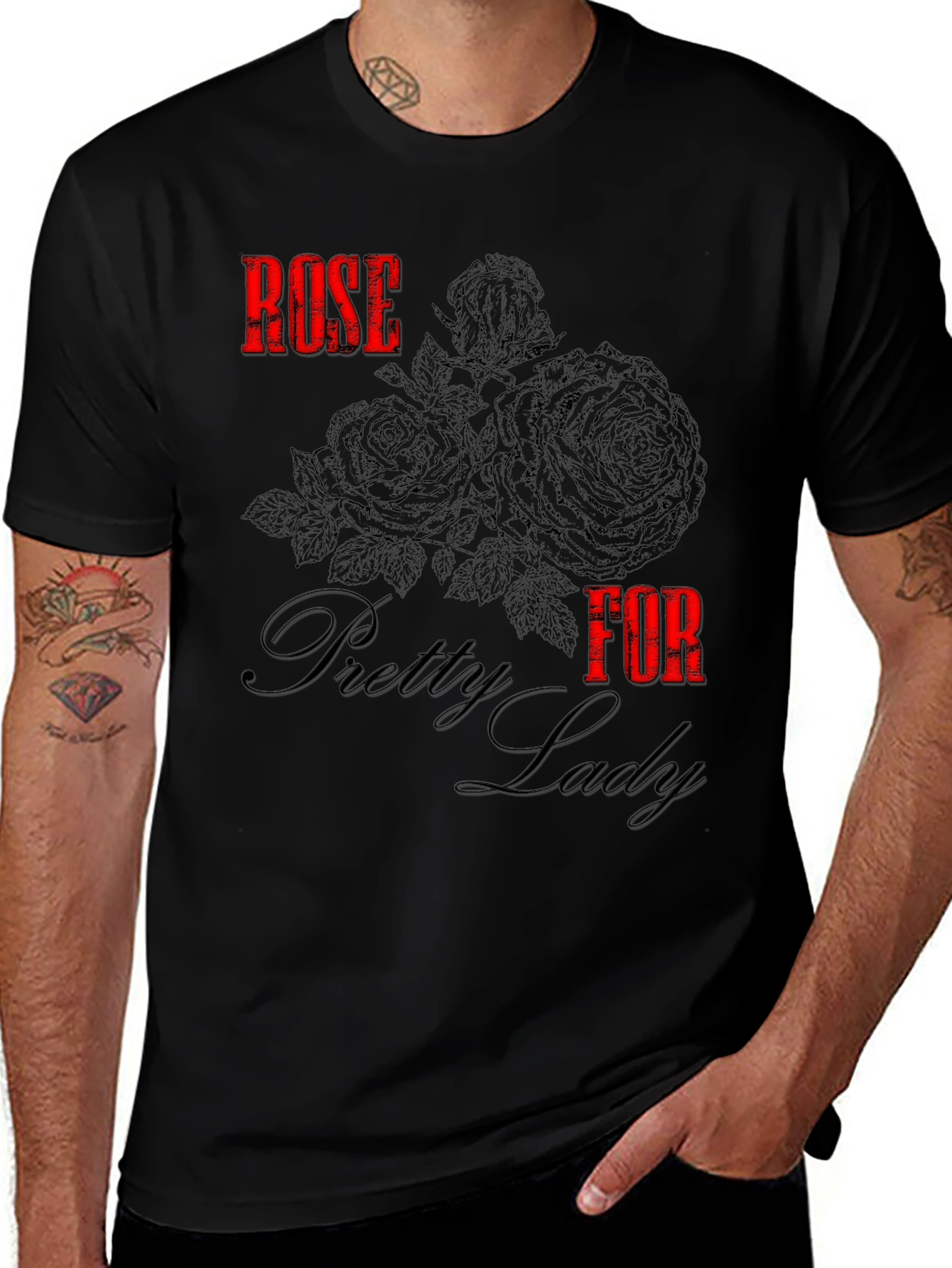 Rose for Pretty Lady Black Graphic Tee