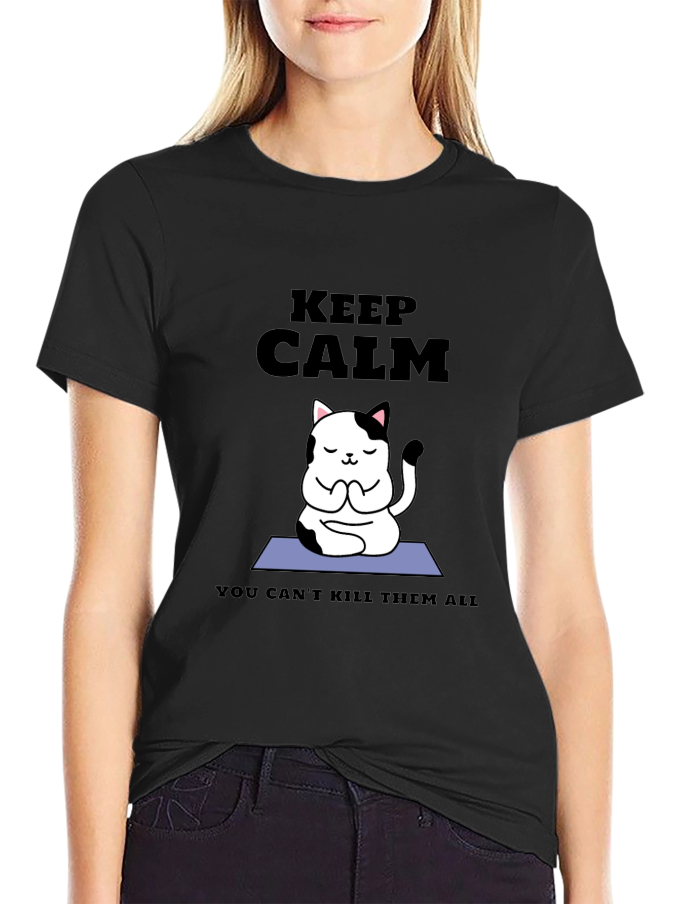Keep Calm Cat Yoga T-Shirt - Funny Meditating Kitten Tee