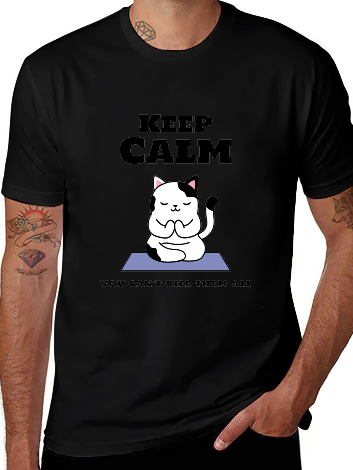 Keep Calm Cat Yoga T-Shirt - Funny Meditating Kitten Tee