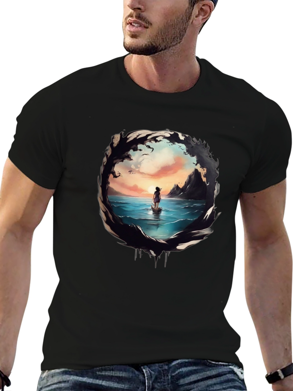 Ocean Vista Graphic Tee - Black