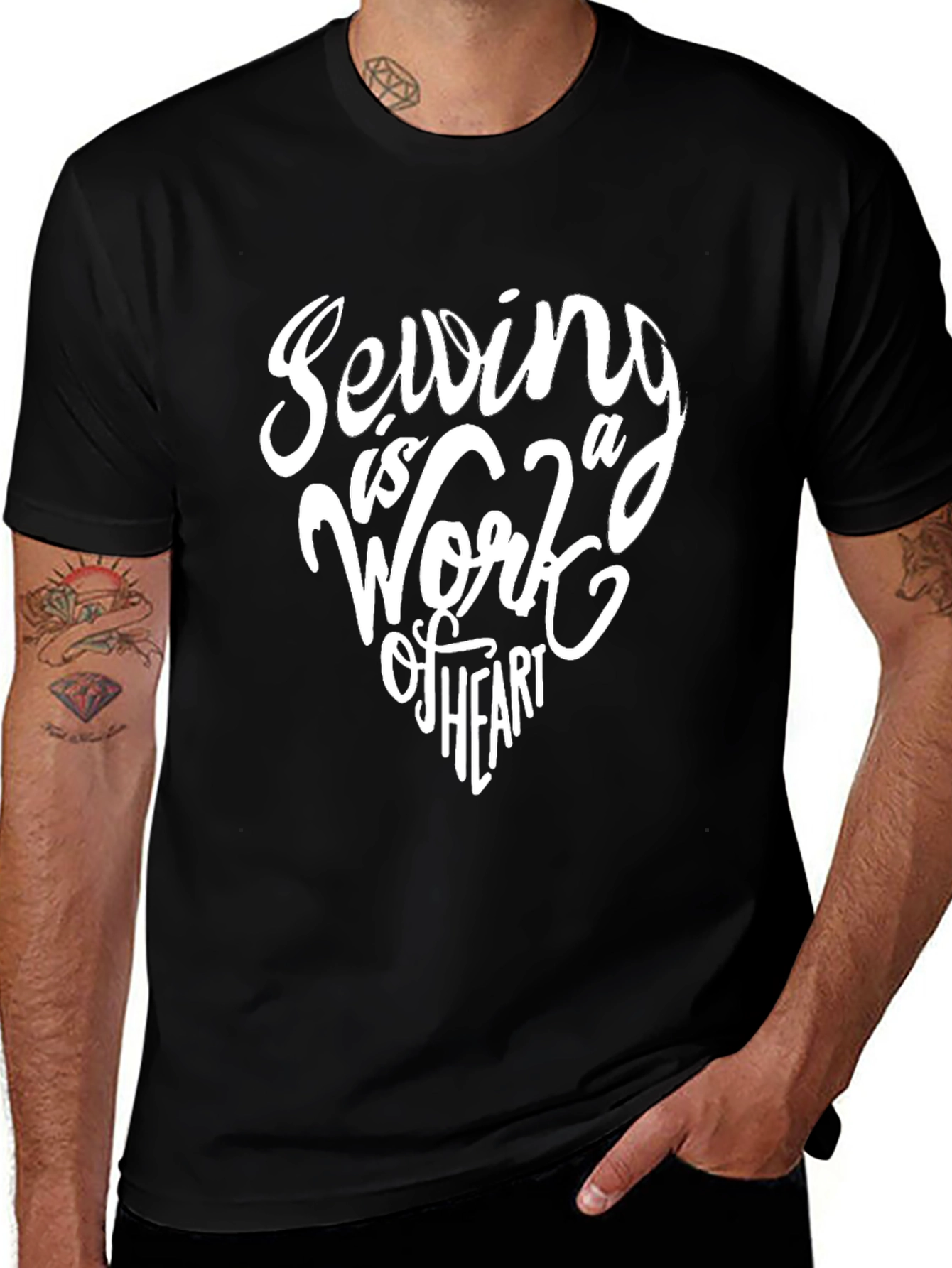 Sewing is a Work of Heart Graphic Tee - Black Unisex Shirt