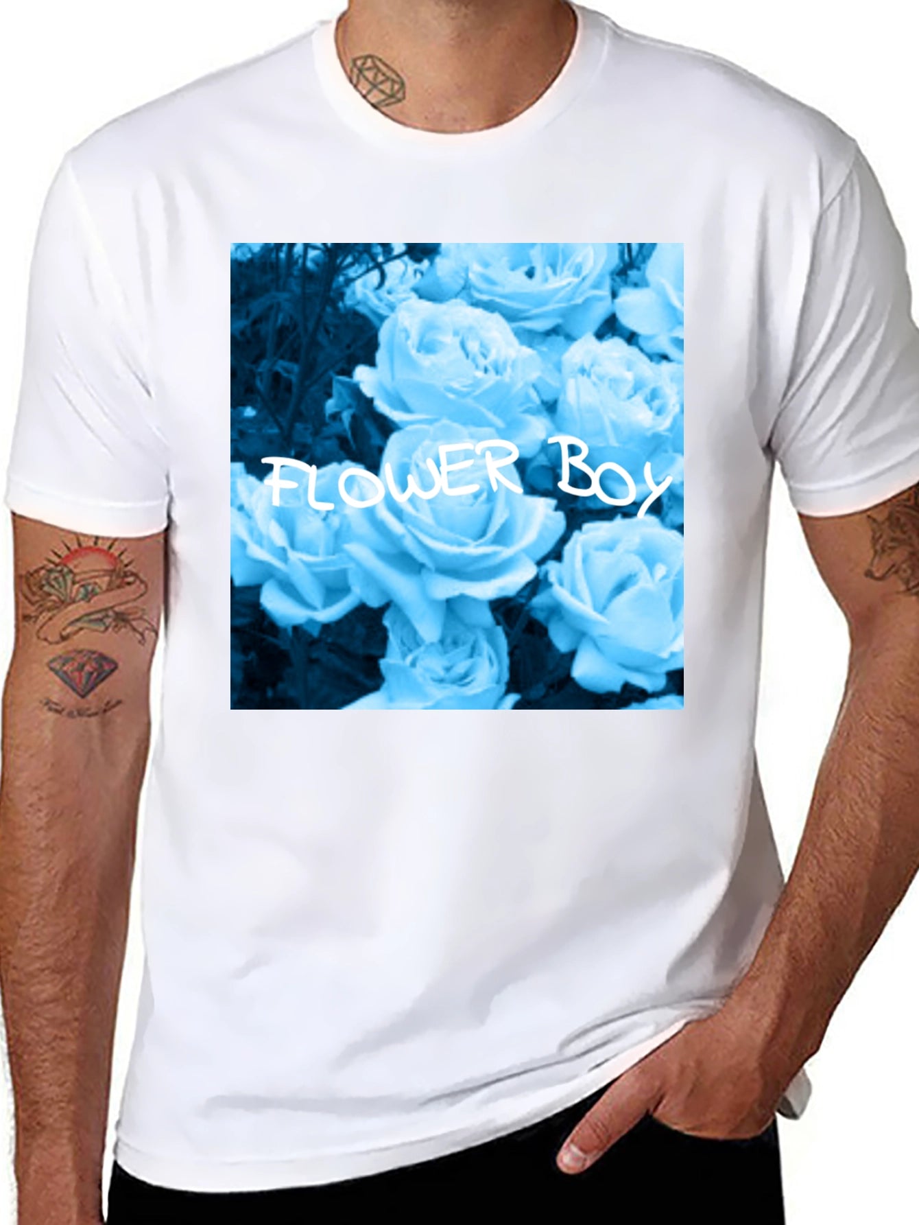 Flower Boy Rose Graphic Tee - Black Cotton T-Shirt