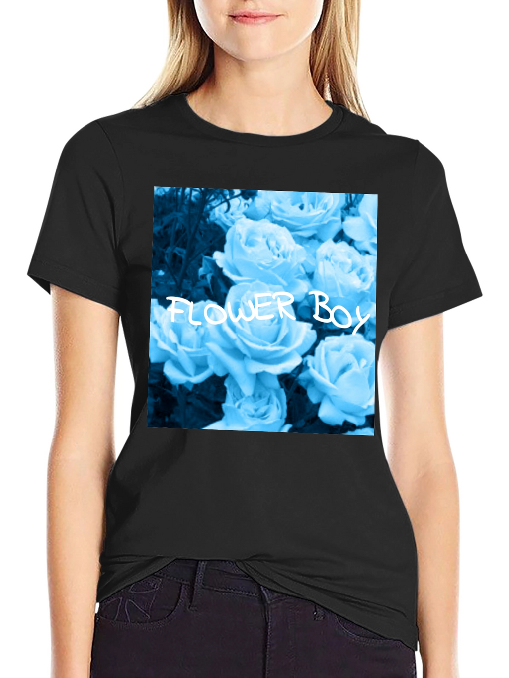 Flower Boy Rose Graphic Tee - Black Cotton T-Shirt