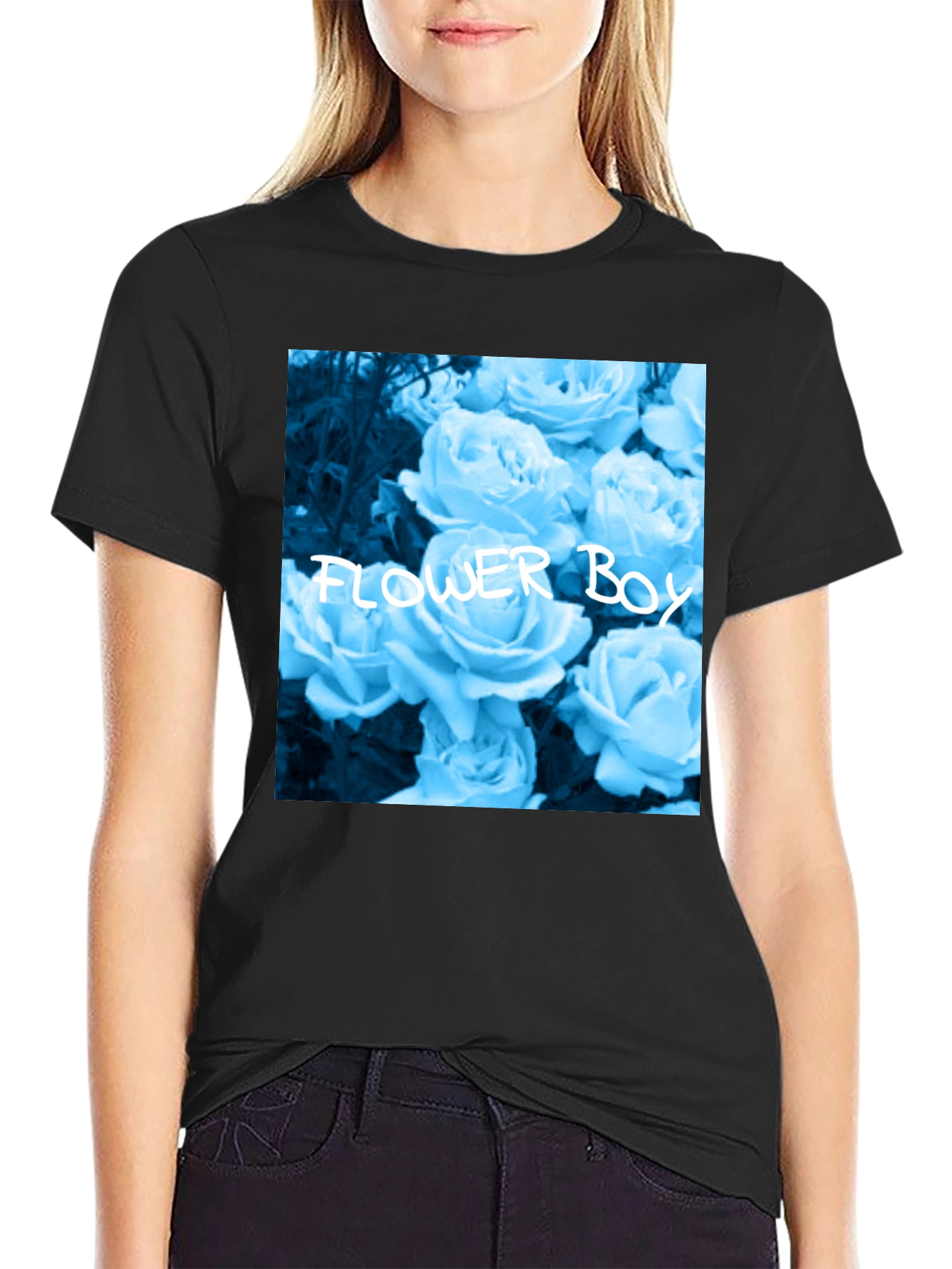 Flower Boy Rose Graphic Tee - Black Cotton T-Shirt
