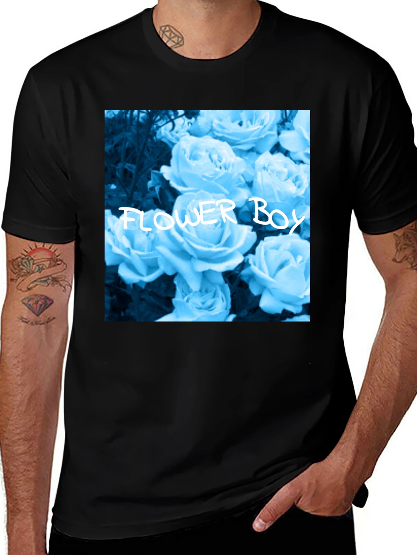 Flower Boy Rose Graphic Tee - Black Cotton T-Shirt