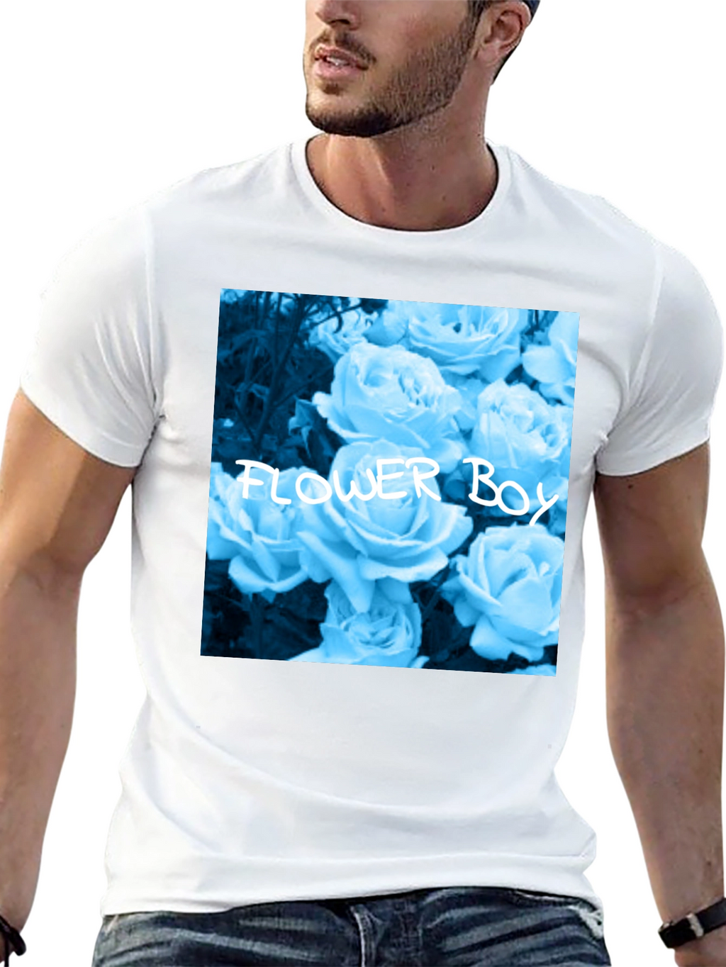 Flower Boy Rose Graphic Tee - Black Cotton T-Shirt