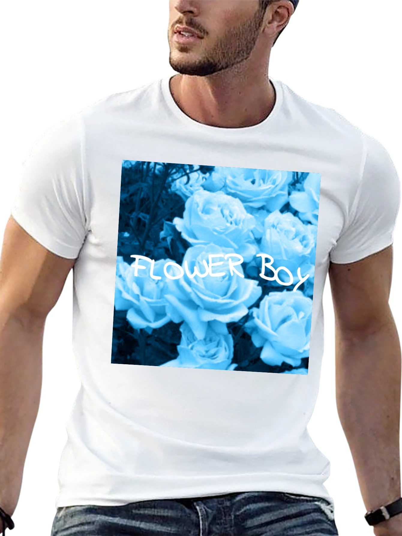 Flower Boy Rose Graphic Tee - Black Cotton T-Shirt