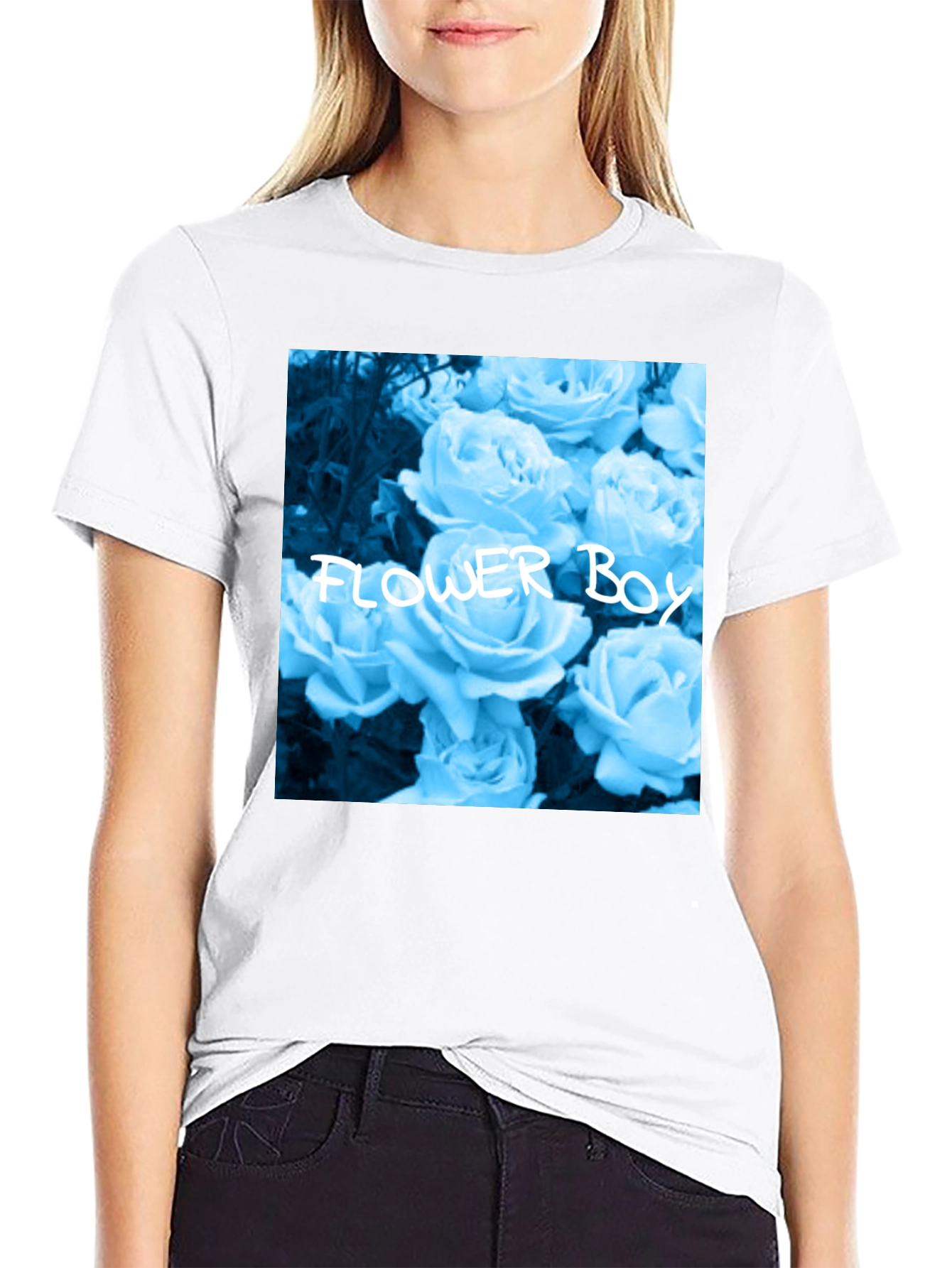 Flower Boy Rose Graphic Tee - Black Cotton T-Shirt