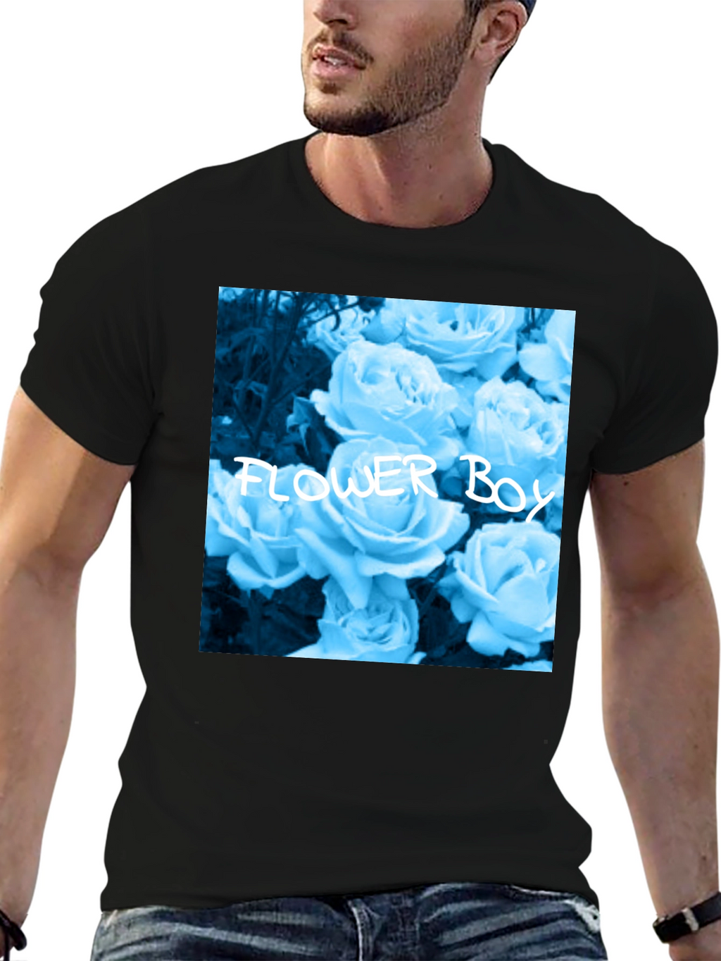 Flower Boy Rose Graphic Tee - Black Cotton T-Shirt