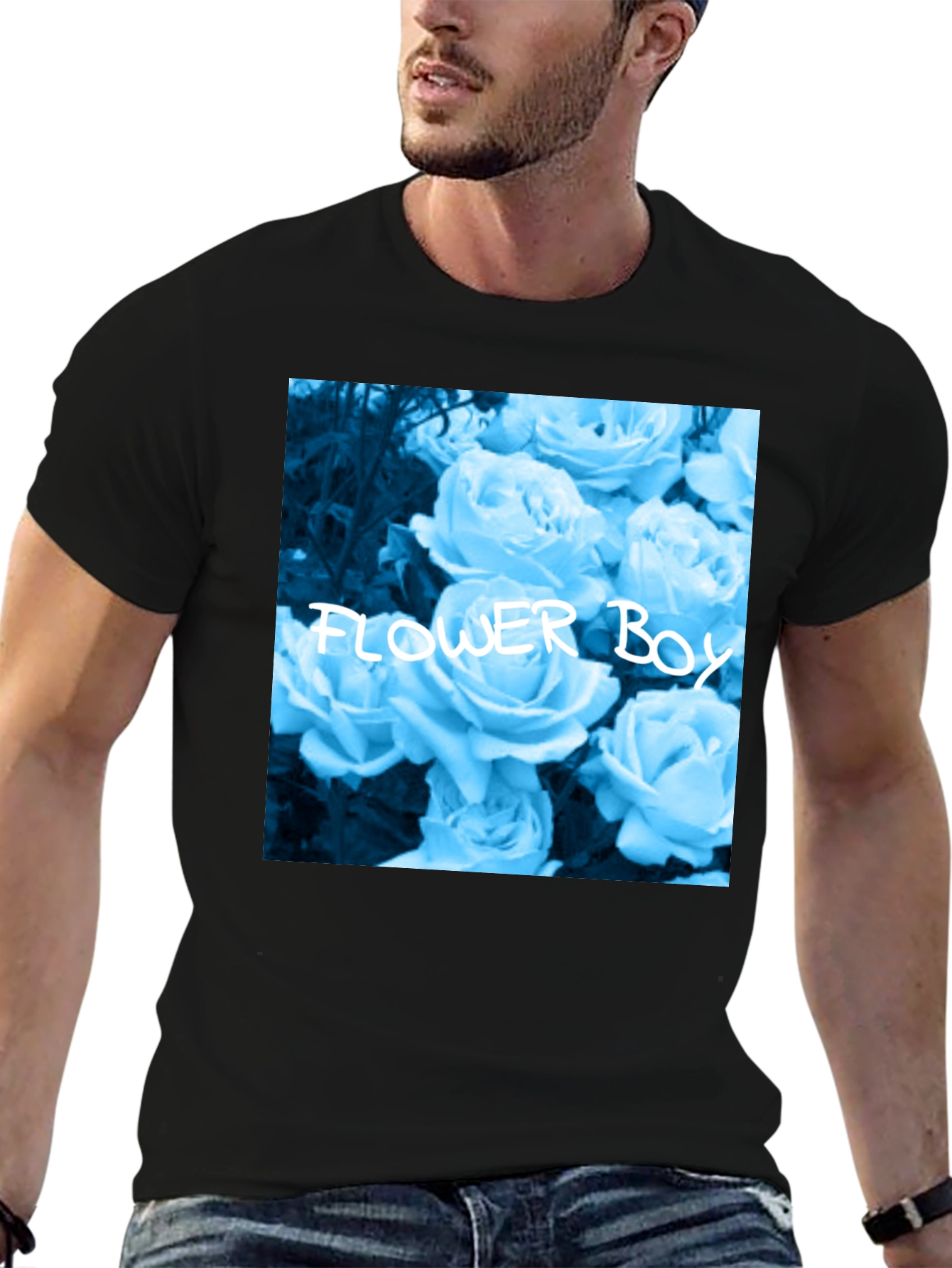 Flower Boy Rose Graphic Tee - Black Cotton T-Shirt