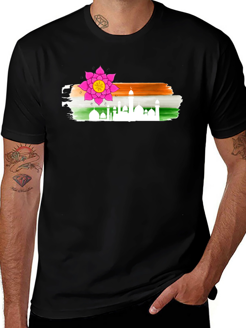 India Inspired Lotus Black T-Shirt