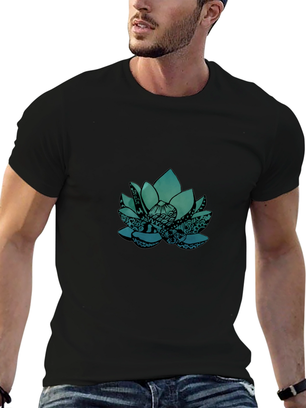 Lotus Graphic Tee - Black Cotton Blend