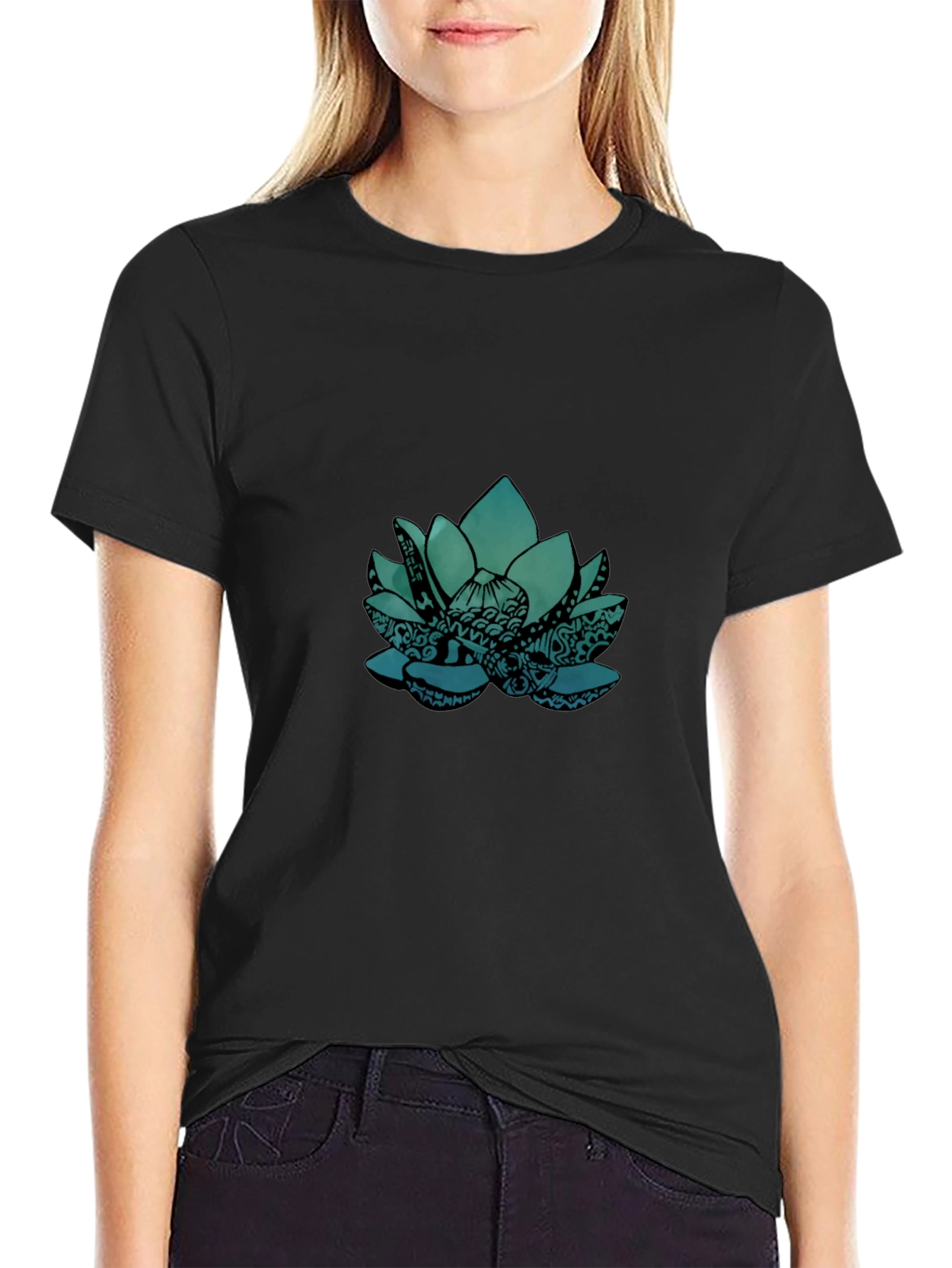 Lotus Graphic Tee - Black Cotton Blend