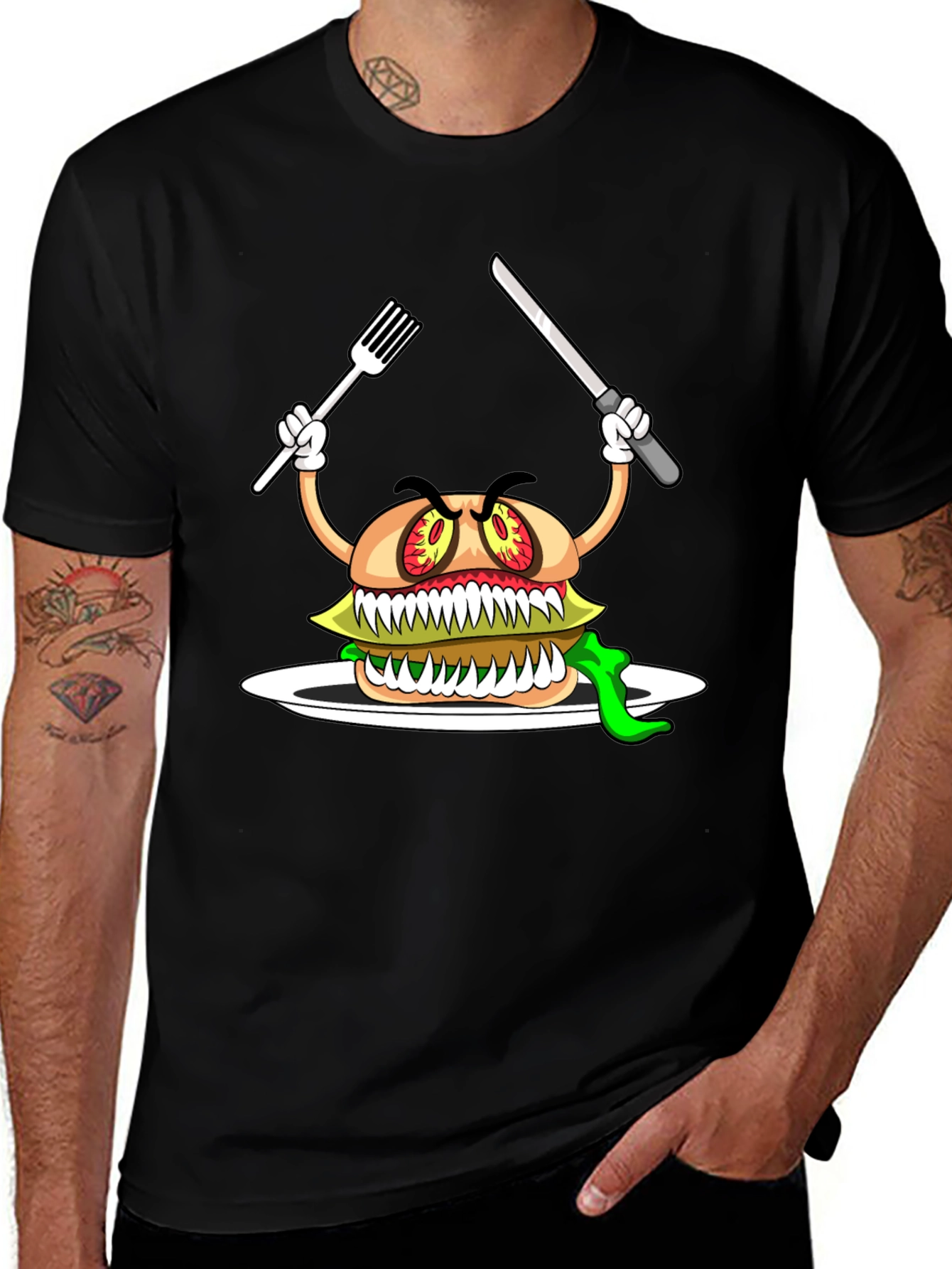 Monster Burger Graphic T-Shirt - Black