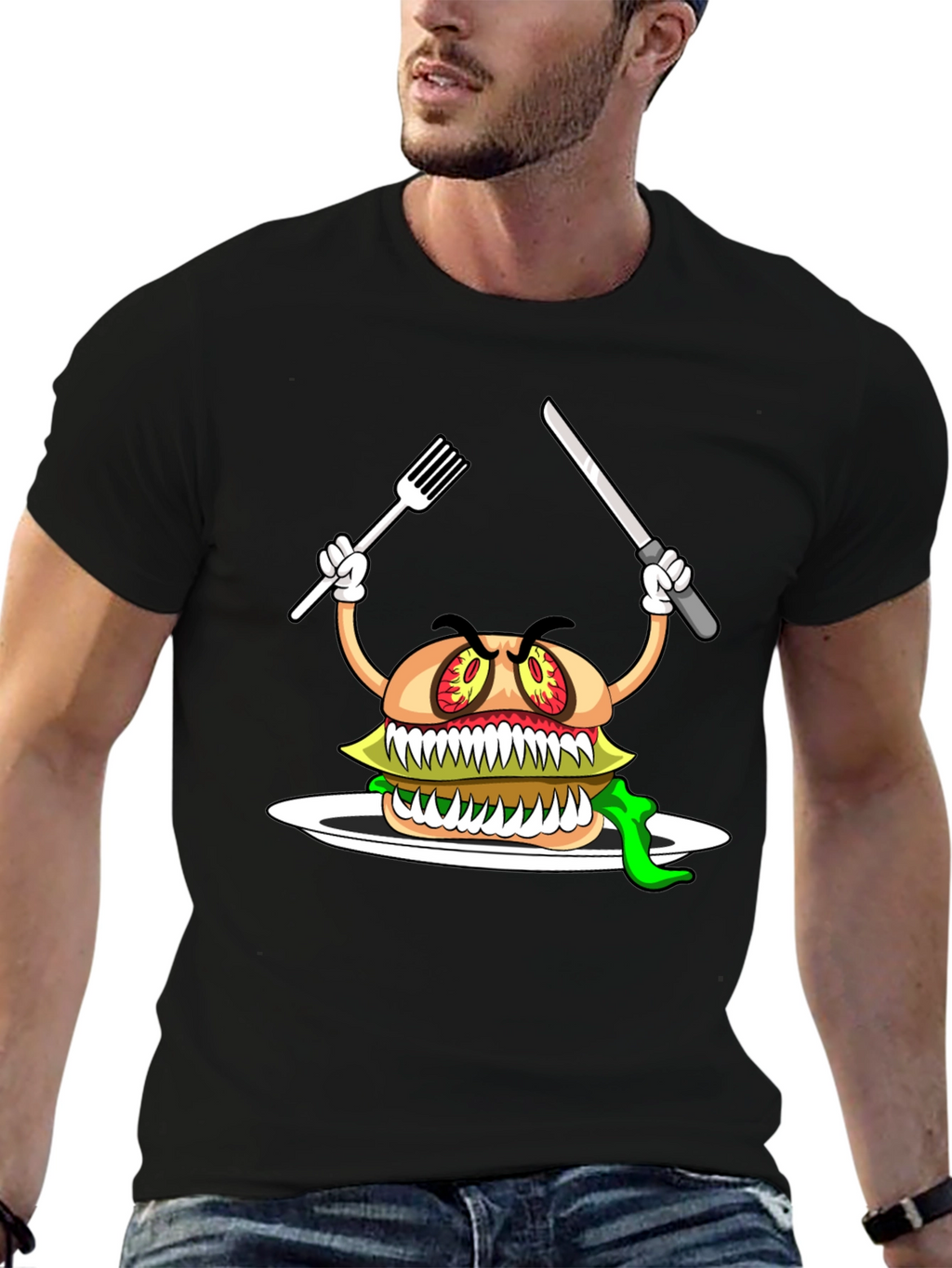 Monster Burger Graphic T-Shirt - Black
