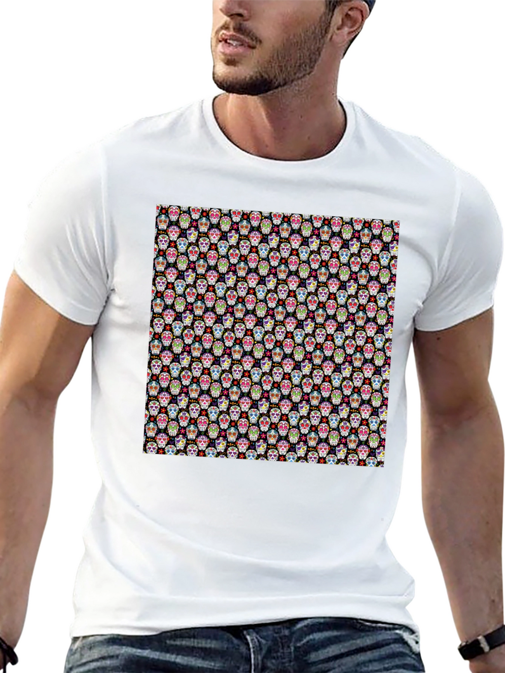 Skull Pattern Black Tee - Stylish & Unique