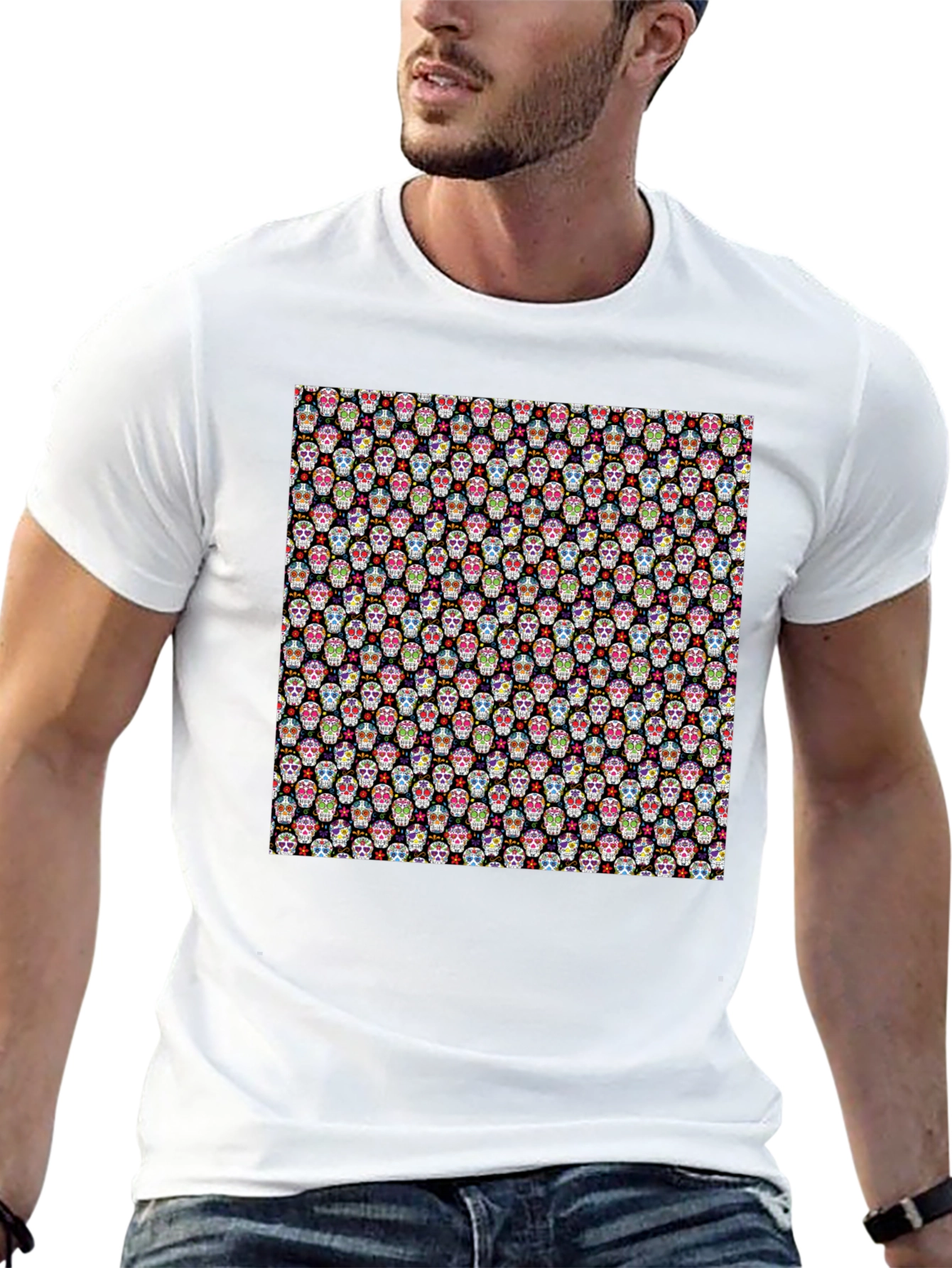 Skull Pattern Black Tee - Stylish & Unique