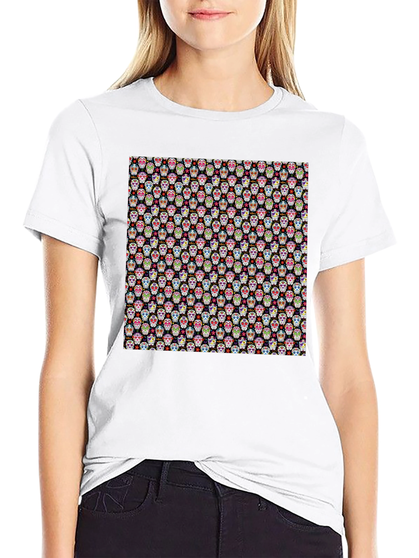 Skull Pattern Black Tee - Stylish & Unique