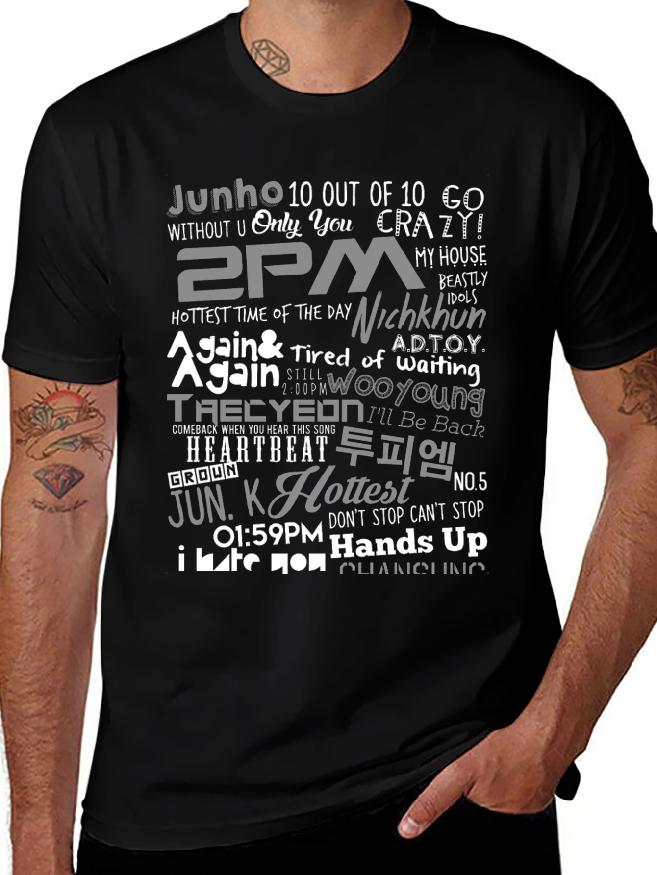 2PM K-Pop Inspired Graphic Print Black T-Shirt