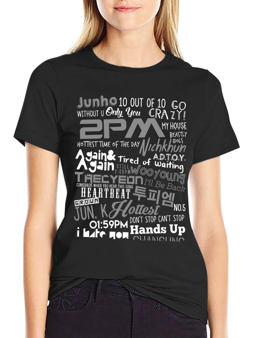 2PM K-Pop Inspired Graphic Print Black T-Shirt