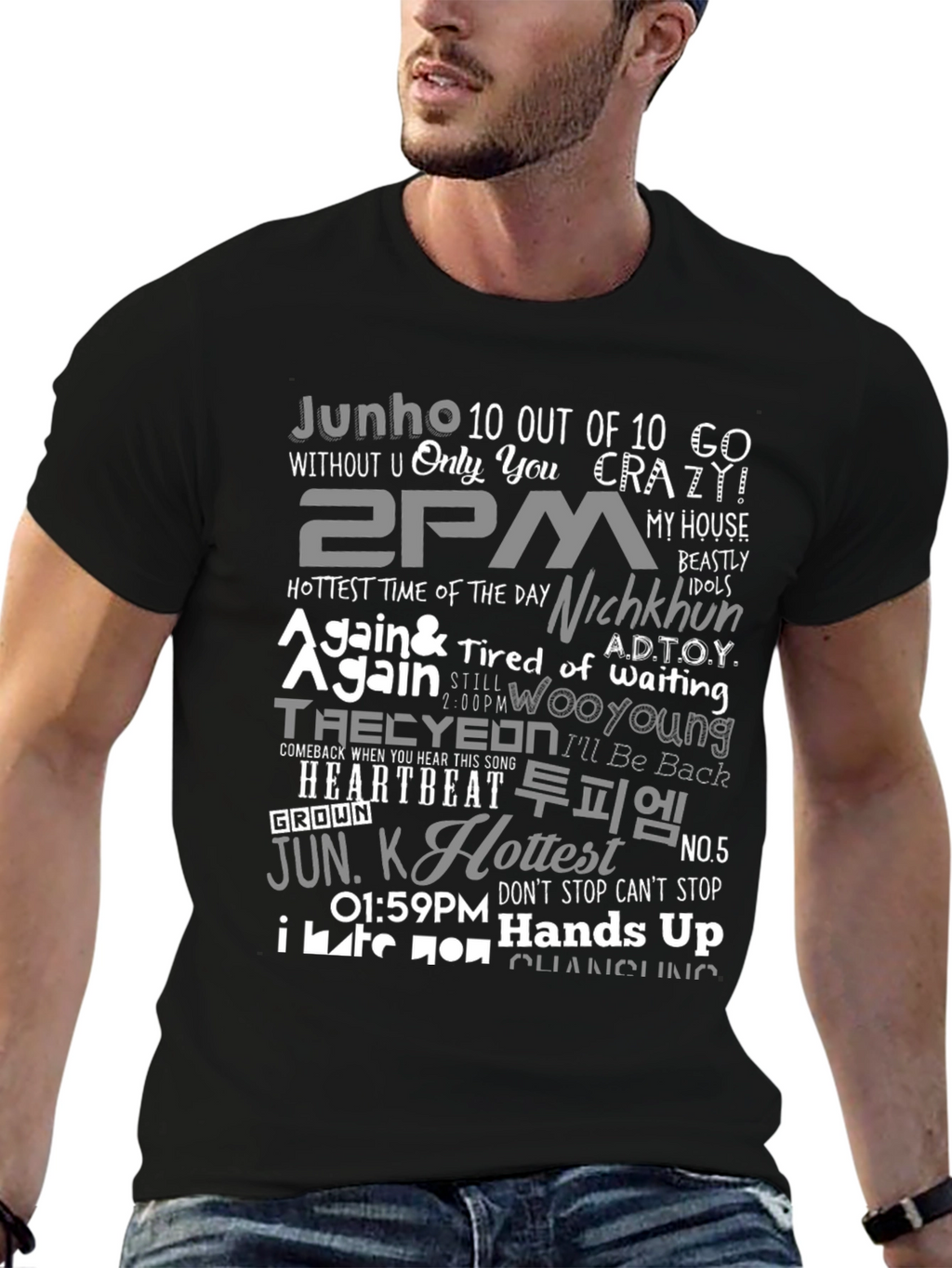 2PM K-Pop Inspired Graphic Print Black T-Shirt