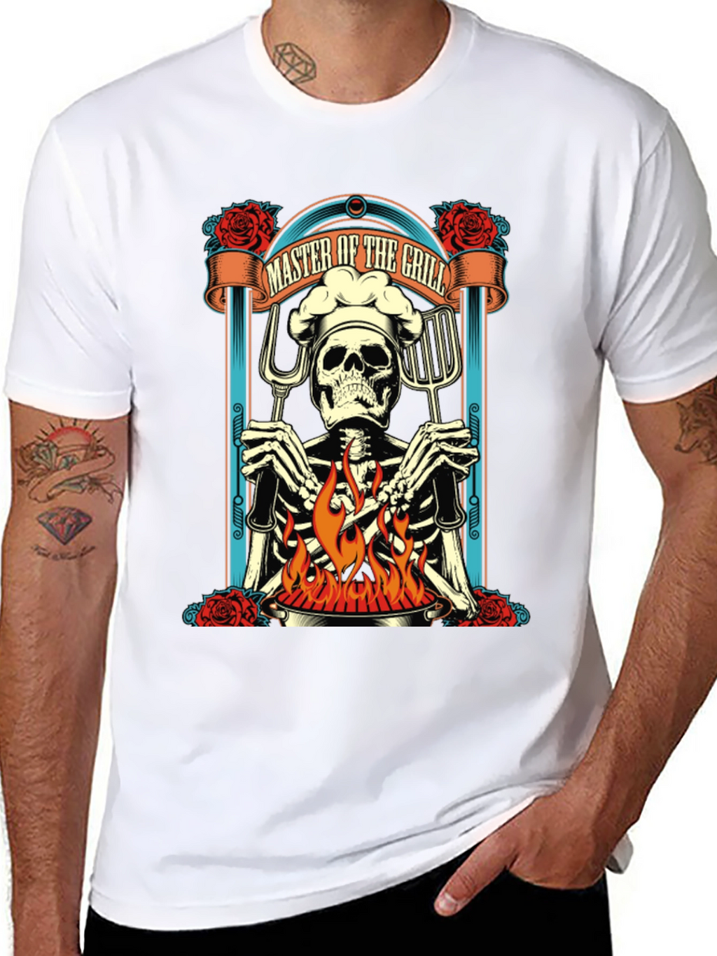 Master of the Grill Skeleton Chef Graphic Tee
