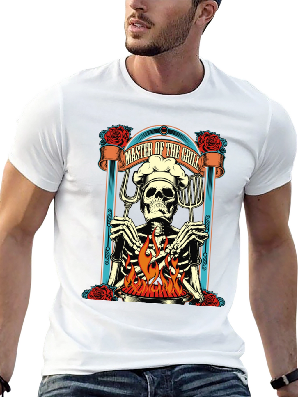 Master of the Grill Skeleton Chef Graphic Tee