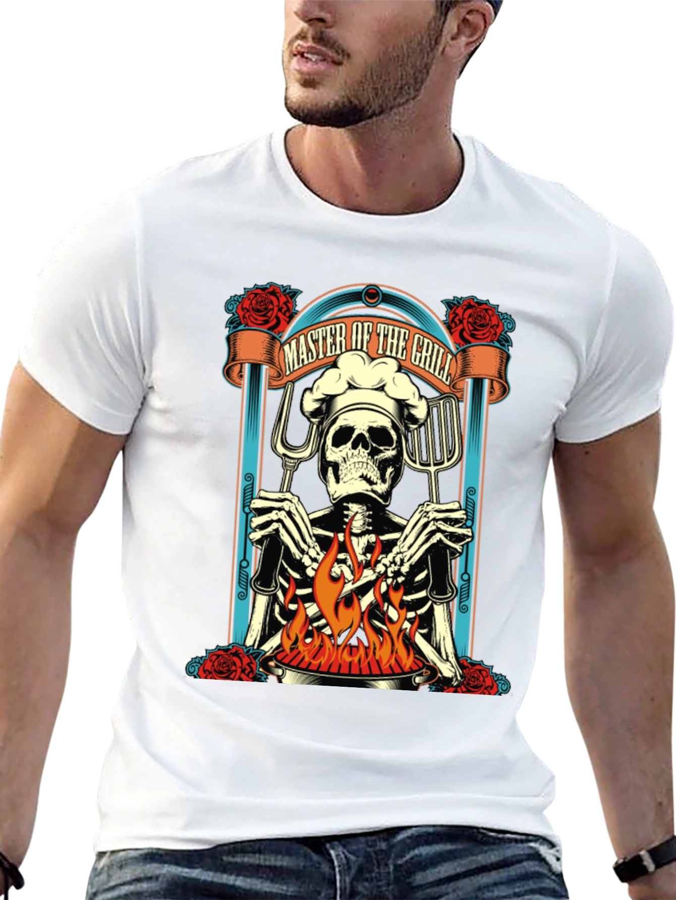 Master of the Grill Skeleton Chef Graphic Tee