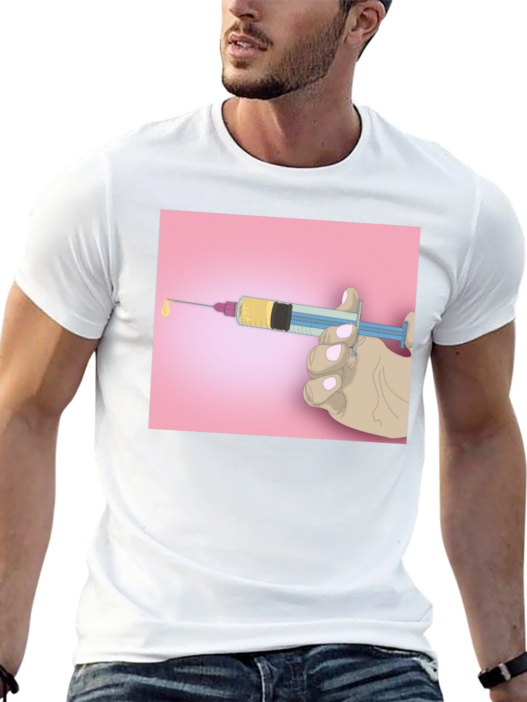 Unique Graphic Tee: Syringe Design - Bold Statement Piece